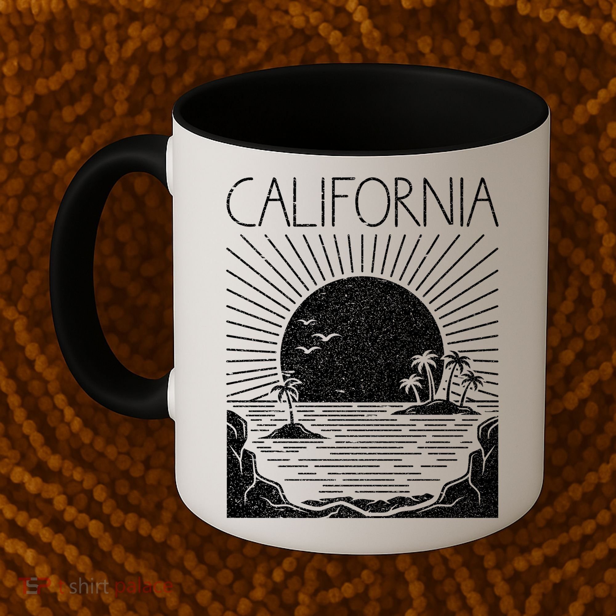 Retro California Rising Sun Palms And Ocean Summer Coffee Mug