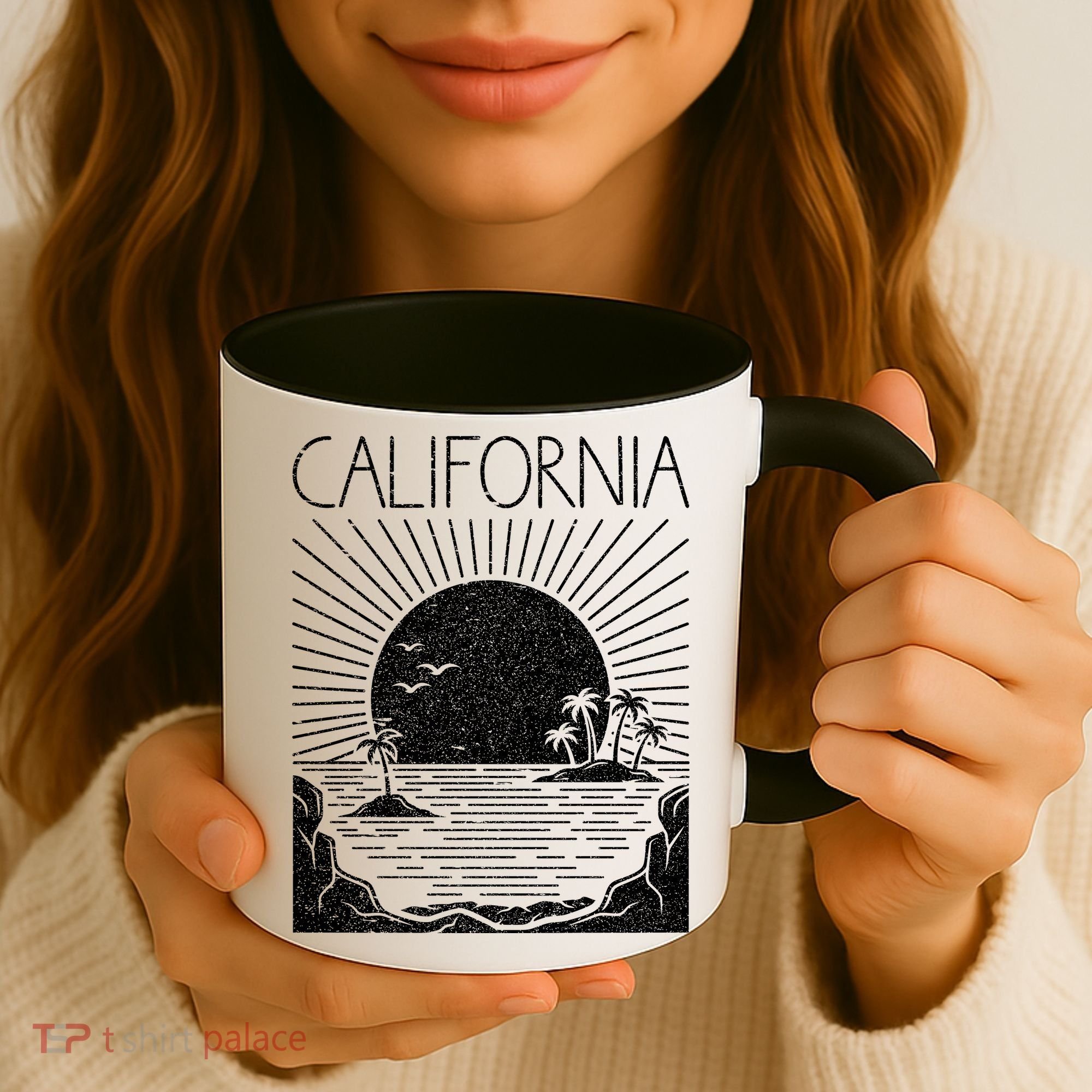 Retro California Rising Sun Palms And Ocean Summer Coffee Mug