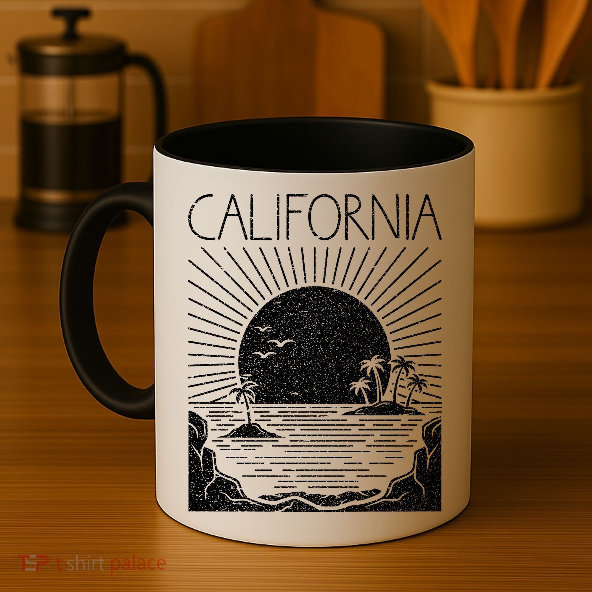 Retro California Rising Sun Palms And Ocean Summer Coffee Mug