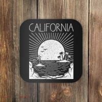 Retro California Rising Sun Palms And Ocean Summer Coaster thumb 0