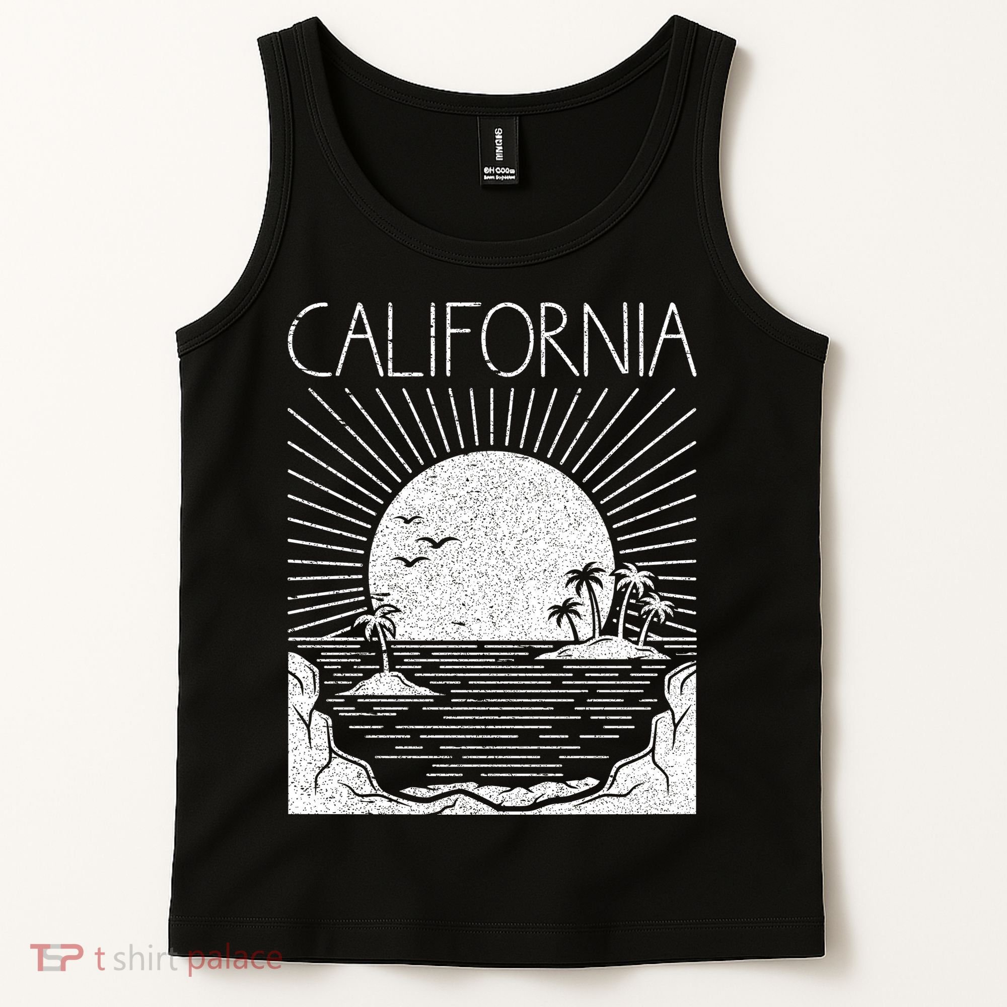 Retro California Rising Sun Palms And Ocean Summer Tank Top