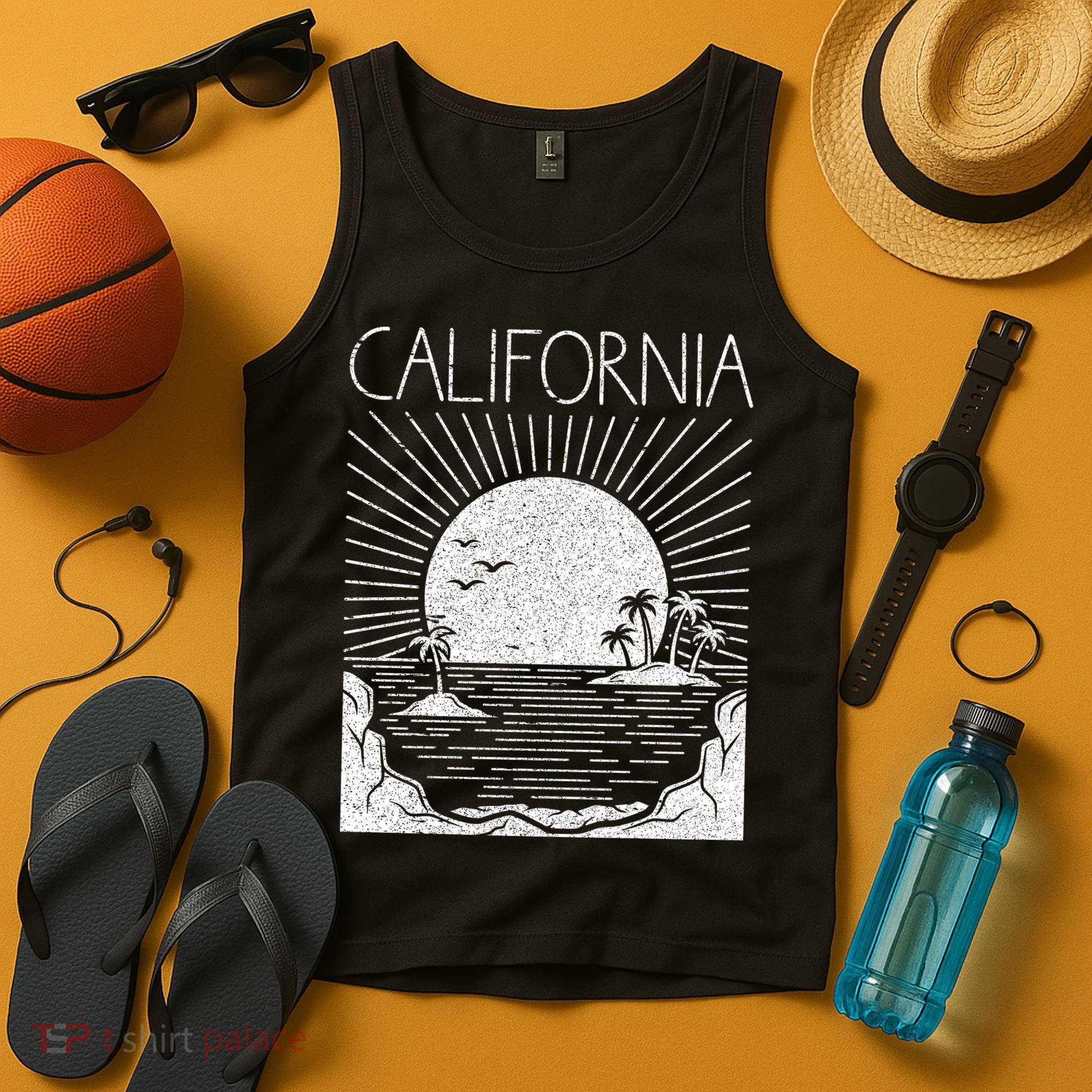 Retro California Rising Sun Palms And Ocean Summer Tank Top
