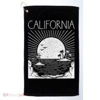 Retro California Rising Sun Palms And Ocean Summer Golf Towel thumb 0