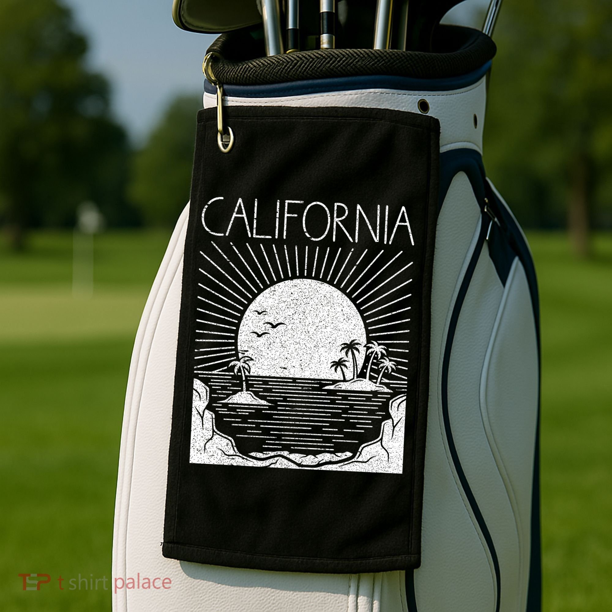 Retro California Rising Sun Palms And Ocean Summer Golf Towel