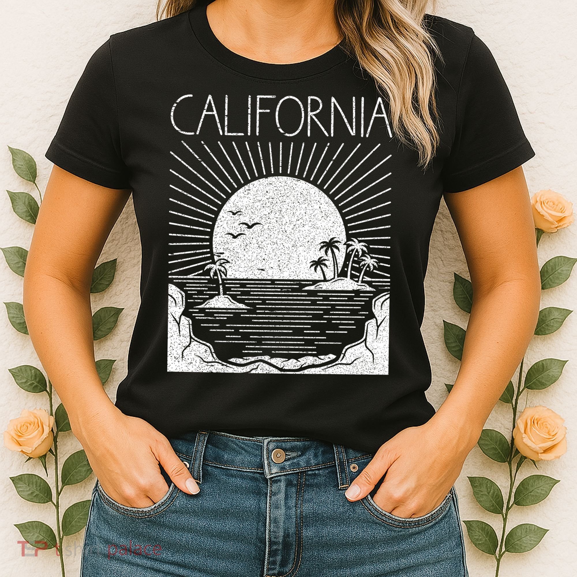 Retro California Rising Sun Palms And Ocean Summer Women's T-Shirt