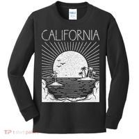 Retro California Rising Sun Palms And Ocean Summer Kids Long Sleeve Shirt thumb 0