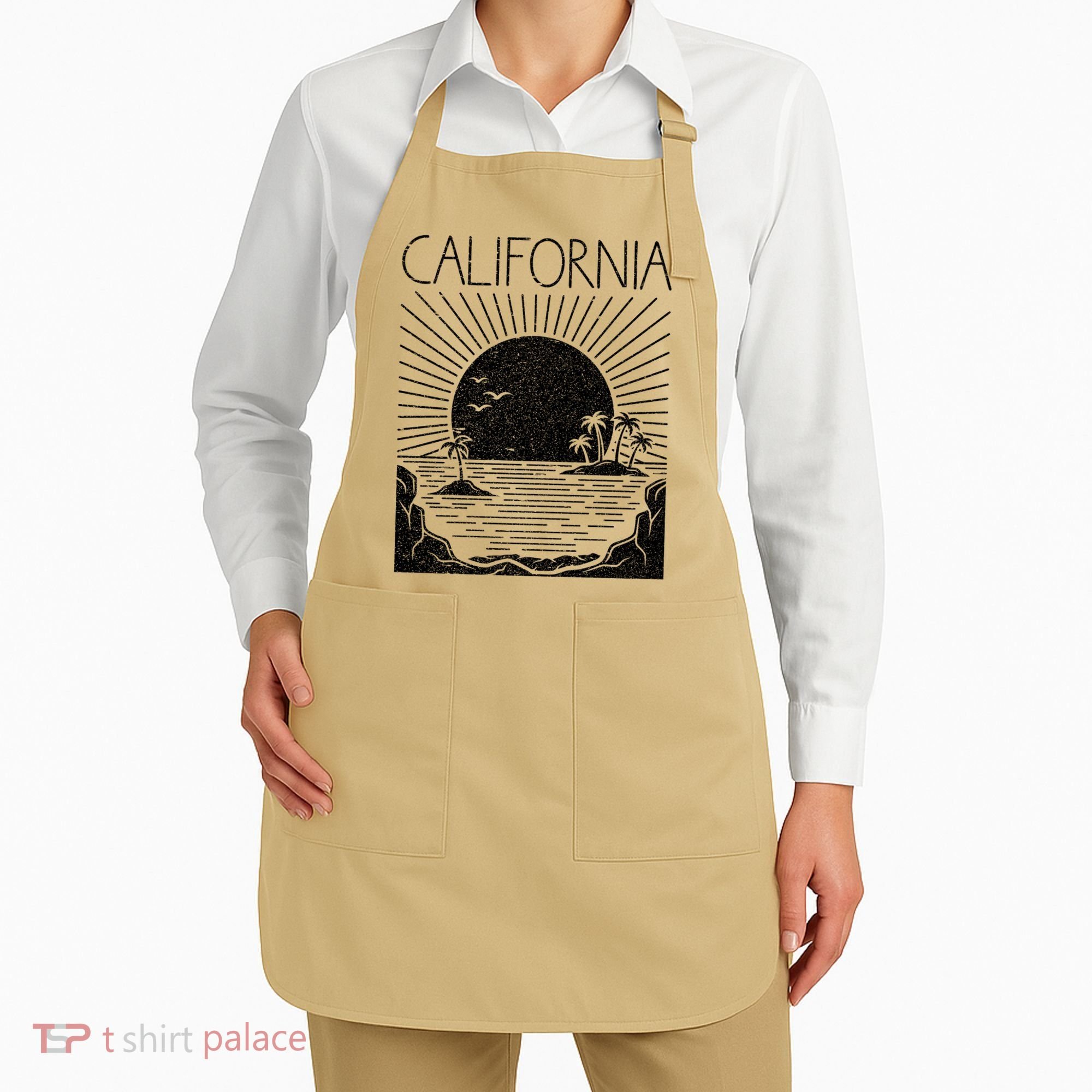 Retro California Rising Sun Palms And Ocean Summer Apron