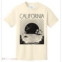 Retro California Rising Sun Palms And Ocean Summer Kids T-Shirt thumb 0