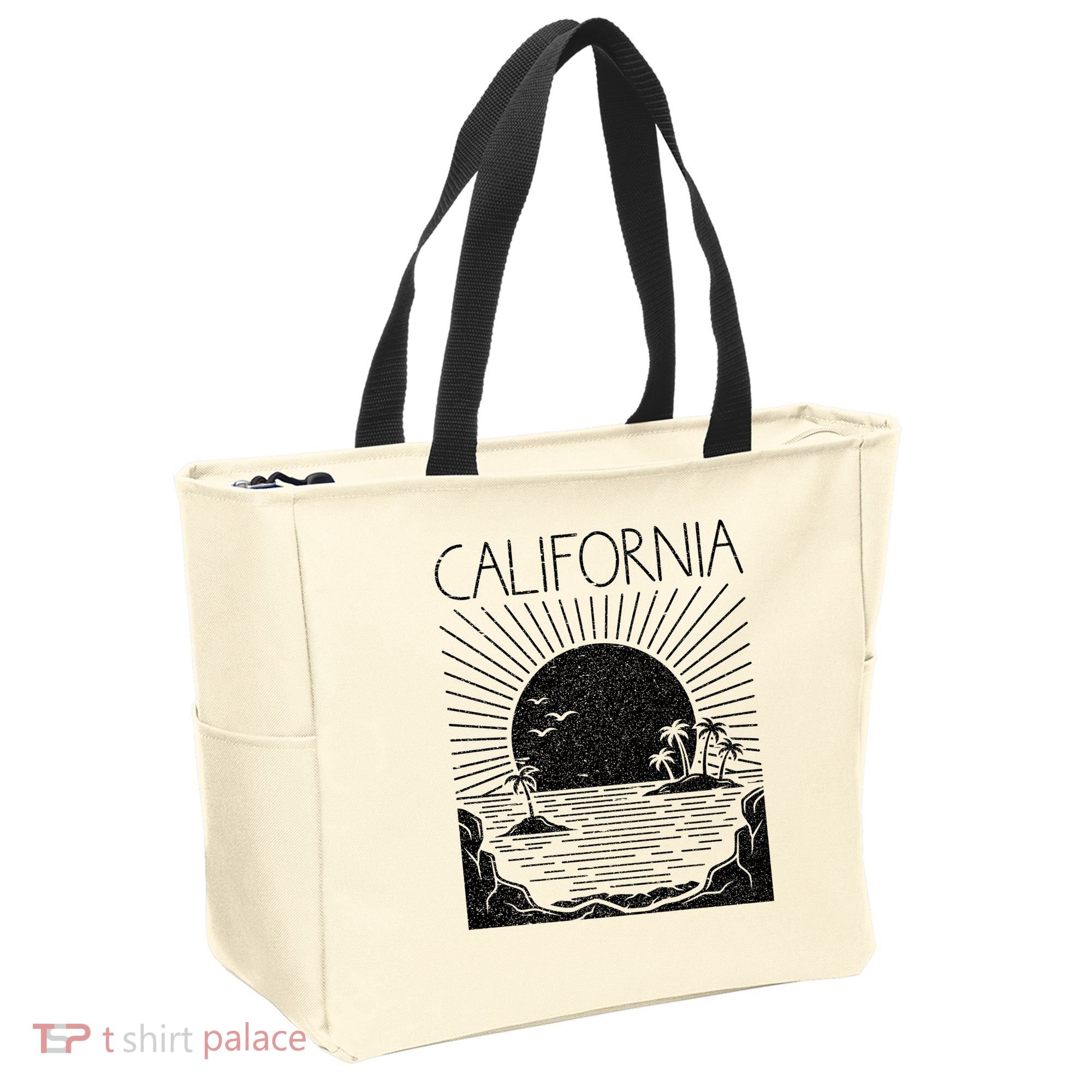 Retro California Rising Sun Palms And Ocean Summer Tote Bag