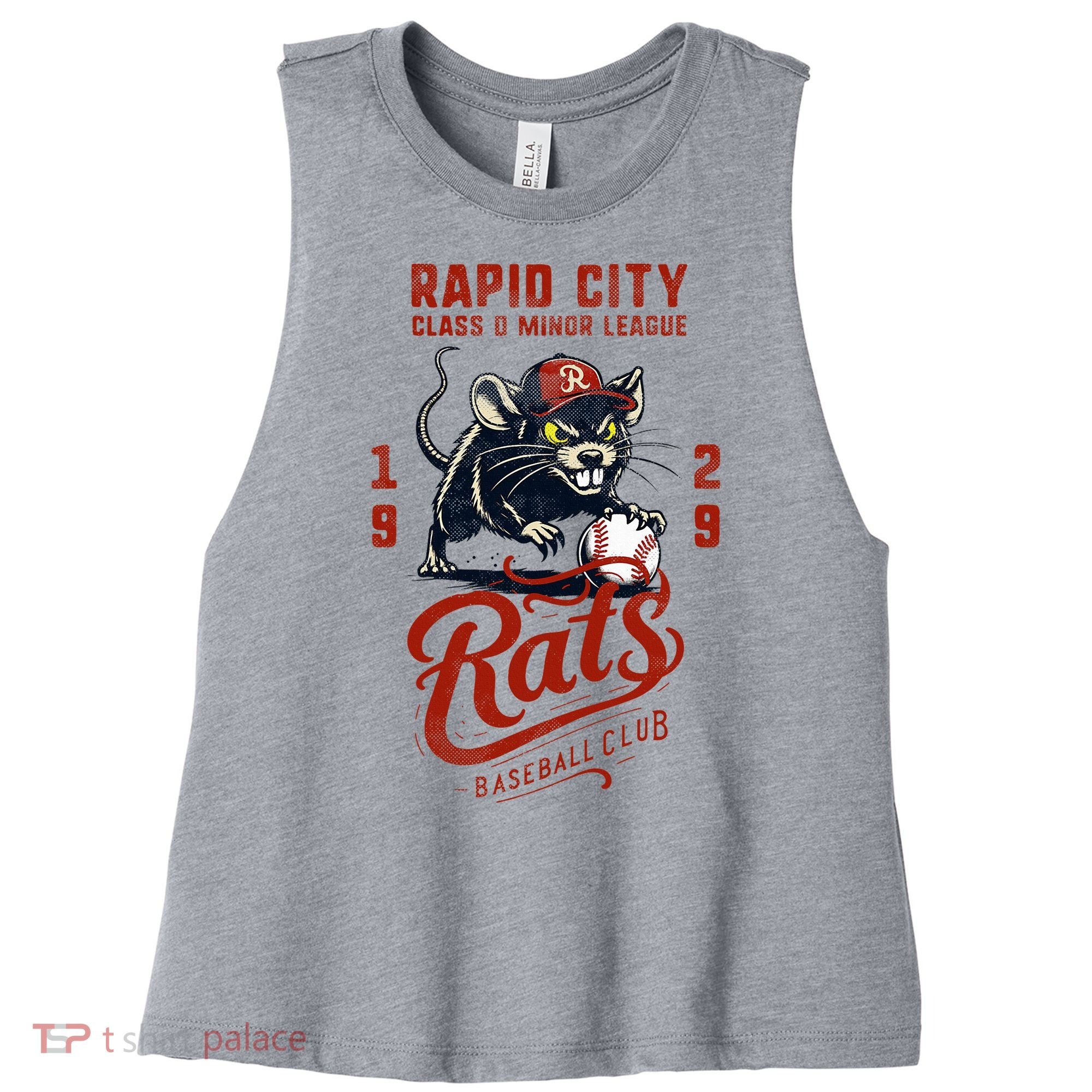 Rapid City Rats Retro Minor League Baseball Team Women's Racerback Cropped Tank