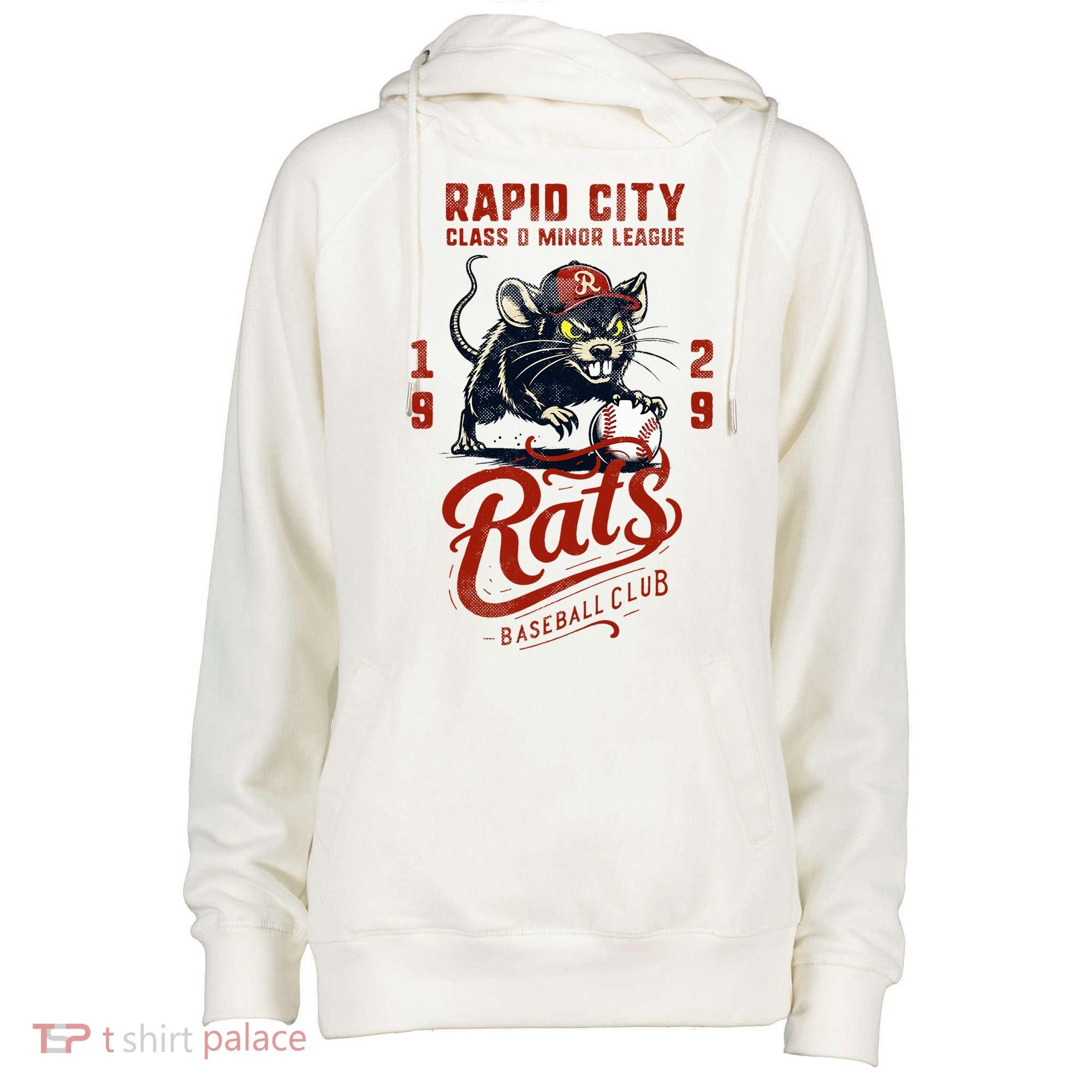 Rapid City Rats Retro Minor League Baseball Team Womens Funnel Neck Pullover Hood