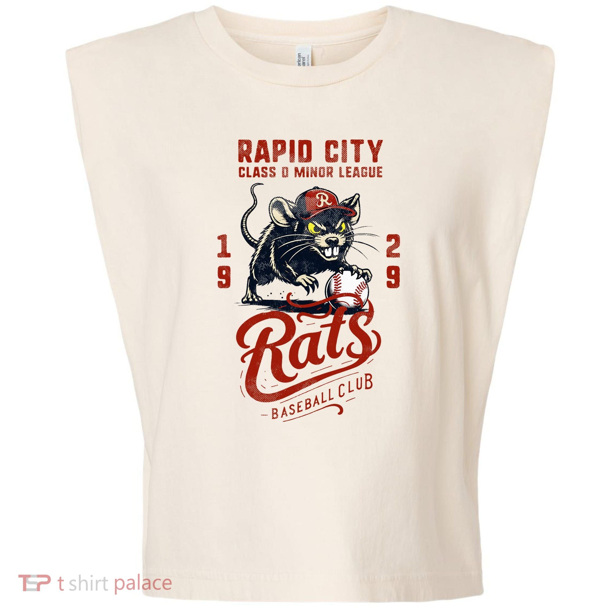 Rapid City Rats Retro Minor League Baseball Team Garment-Dyed Women's Muscle Tee