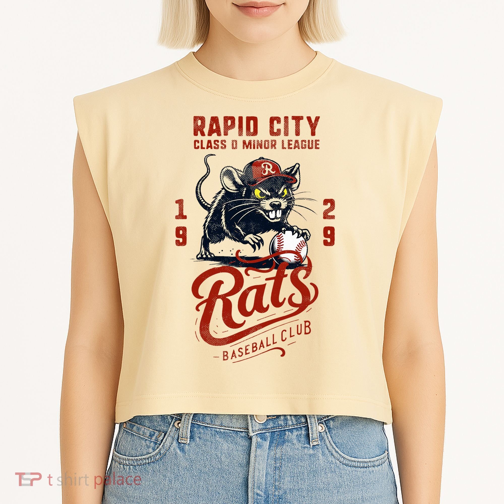 Rapid City Rats Retro Minor League Baseball Team Garment-Dyed Women's Muscle Tee