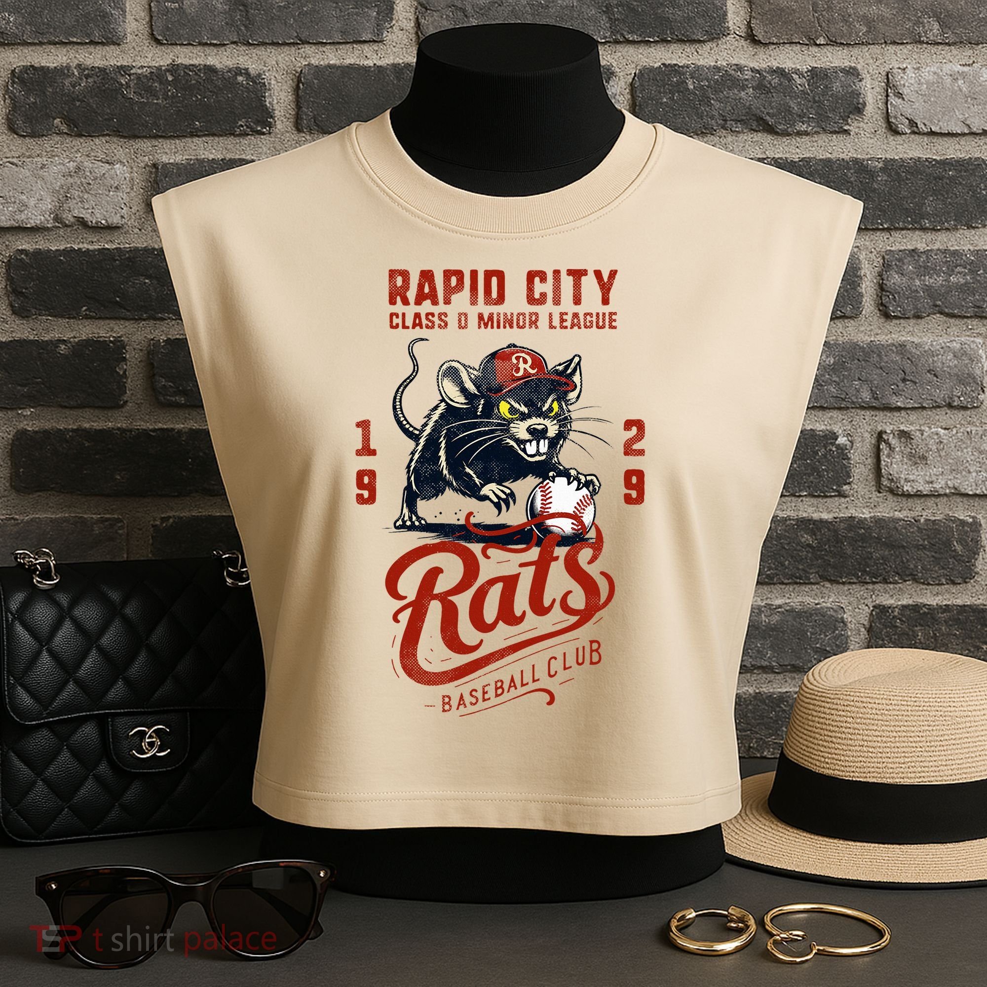 Rapid City Rats Retro Minor League Baseball Team Garment-Dyed Women's Muscle Tee
