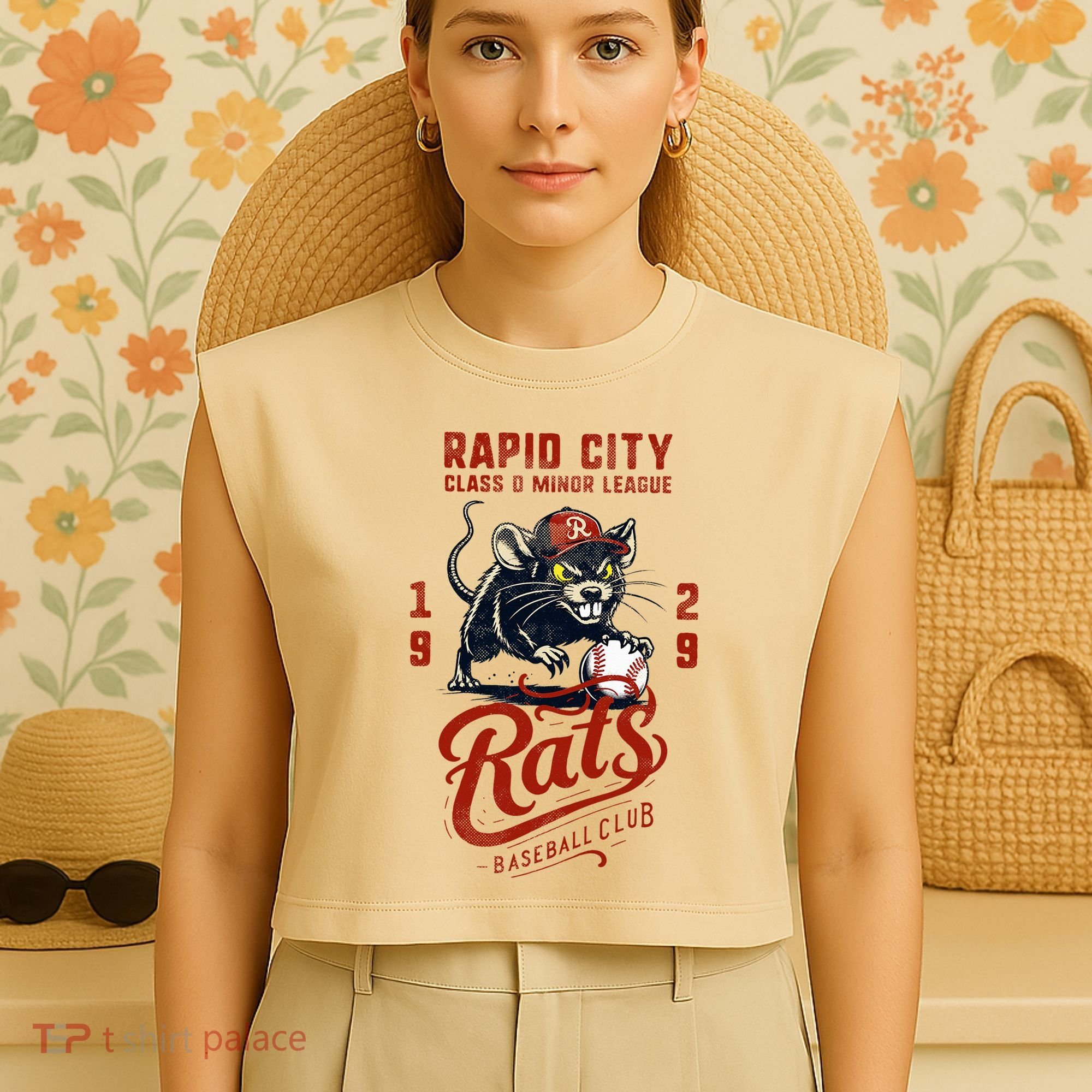 Rapid City Rats Retro Minor League Baseball Team Garment-Dyed Women's Muscle Tee