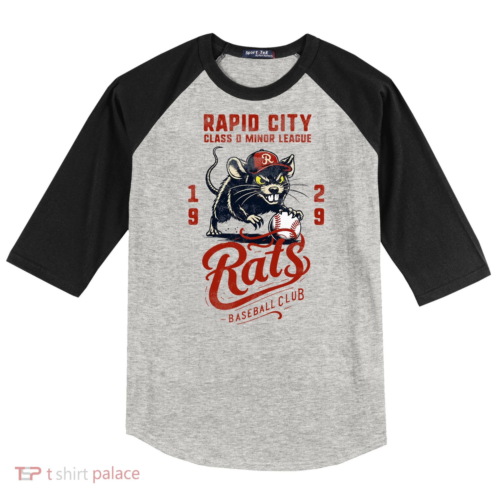 Rapid City Rats Retro Minor League Baseball Team Raglan Baseball Sleeve Shirt