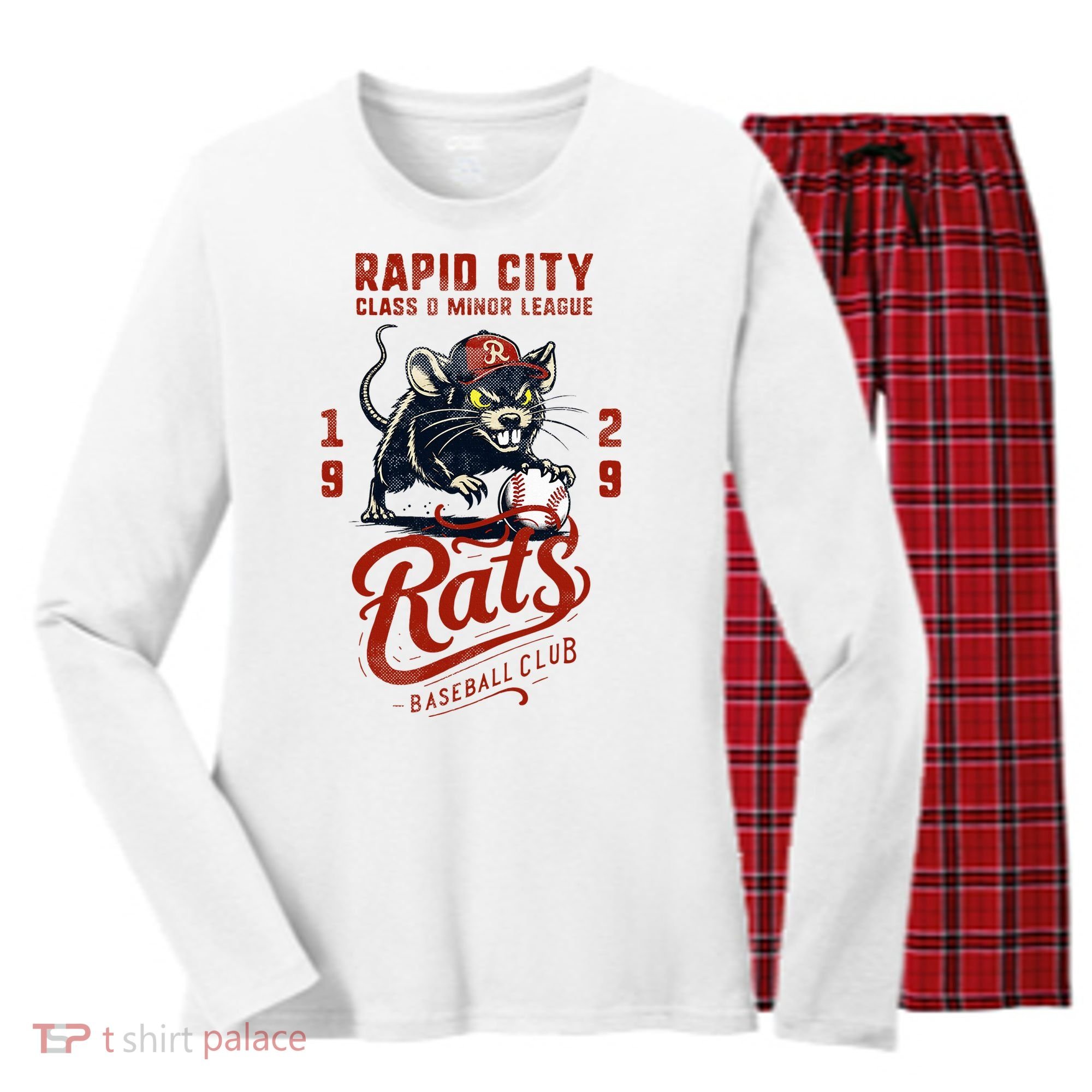 Rapid City Rats Retro Minor League Baseball Team Women's Long Sleeve Flannel Pajama Set 