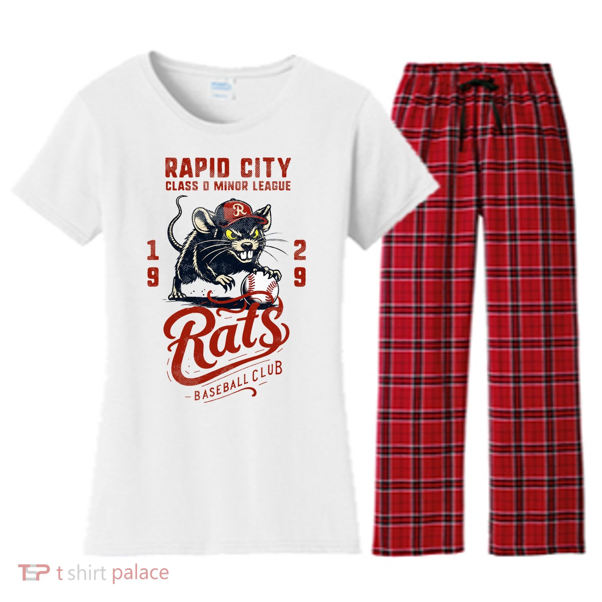 Rapid City Rats Retro Minor League Baseball Team Women's Flannel Pajama Set