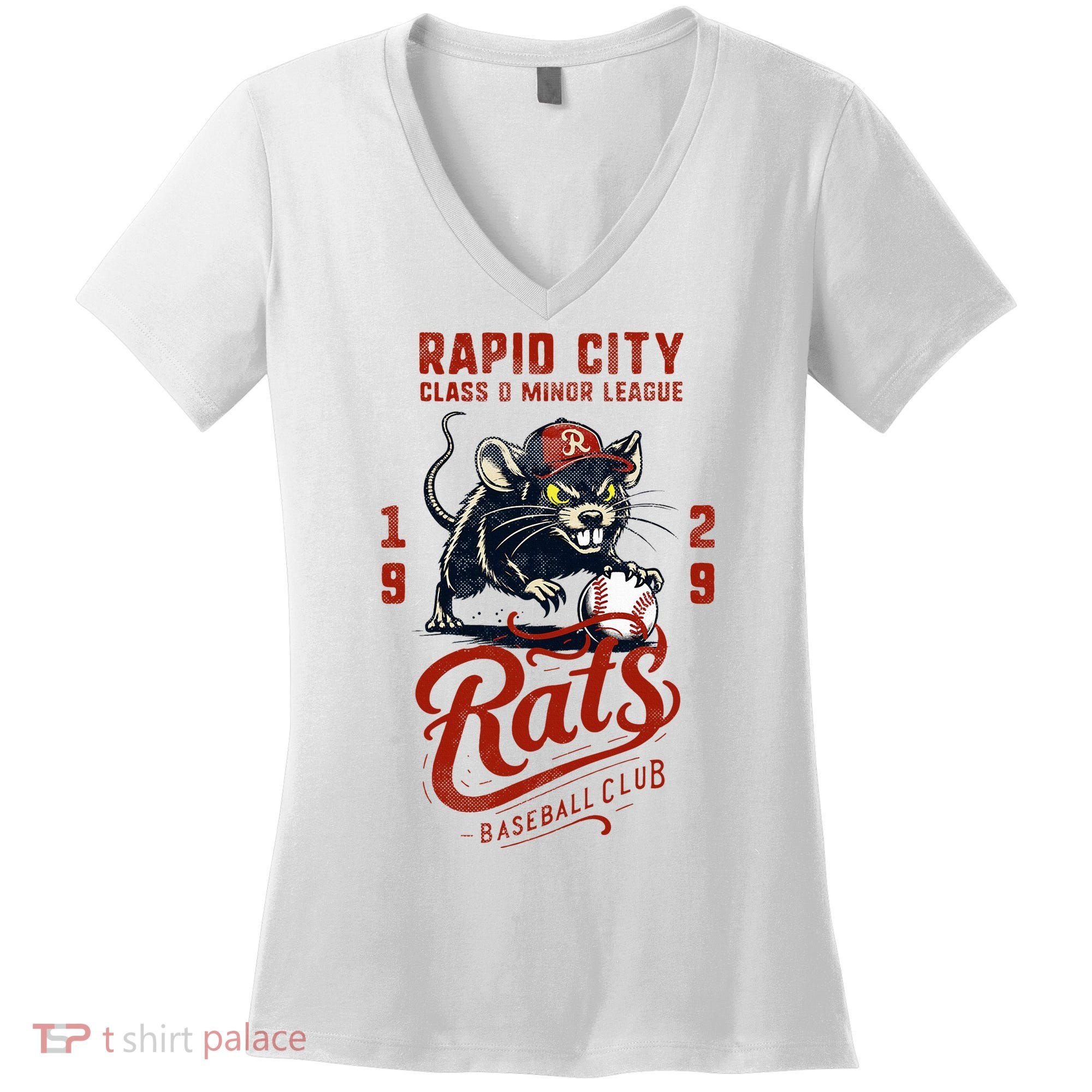Rapid City Rats Retro Minor League Baseball Team Women's V-Neck T-Shirt
