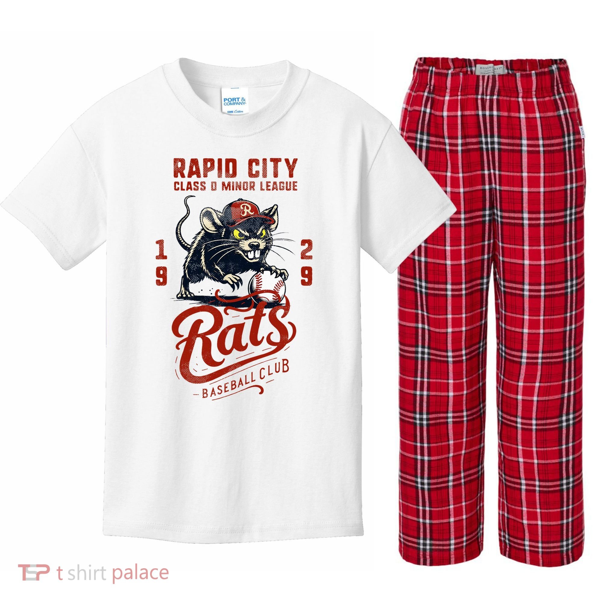 Rapid City Rats Retro Minor League Baseball Team Kids Plaid Pajama Set