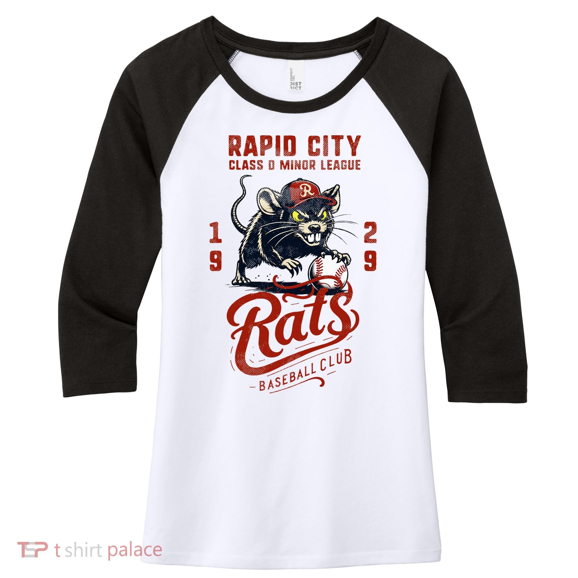 Rapid City Rats Retro Minor League Baseball Team Women's Tri-Blend 3/4-Sleeve Raglan Shirt