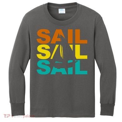 Retro Colorful Sail Sailing Boat Hobby Kids Long Sleeve Shirt