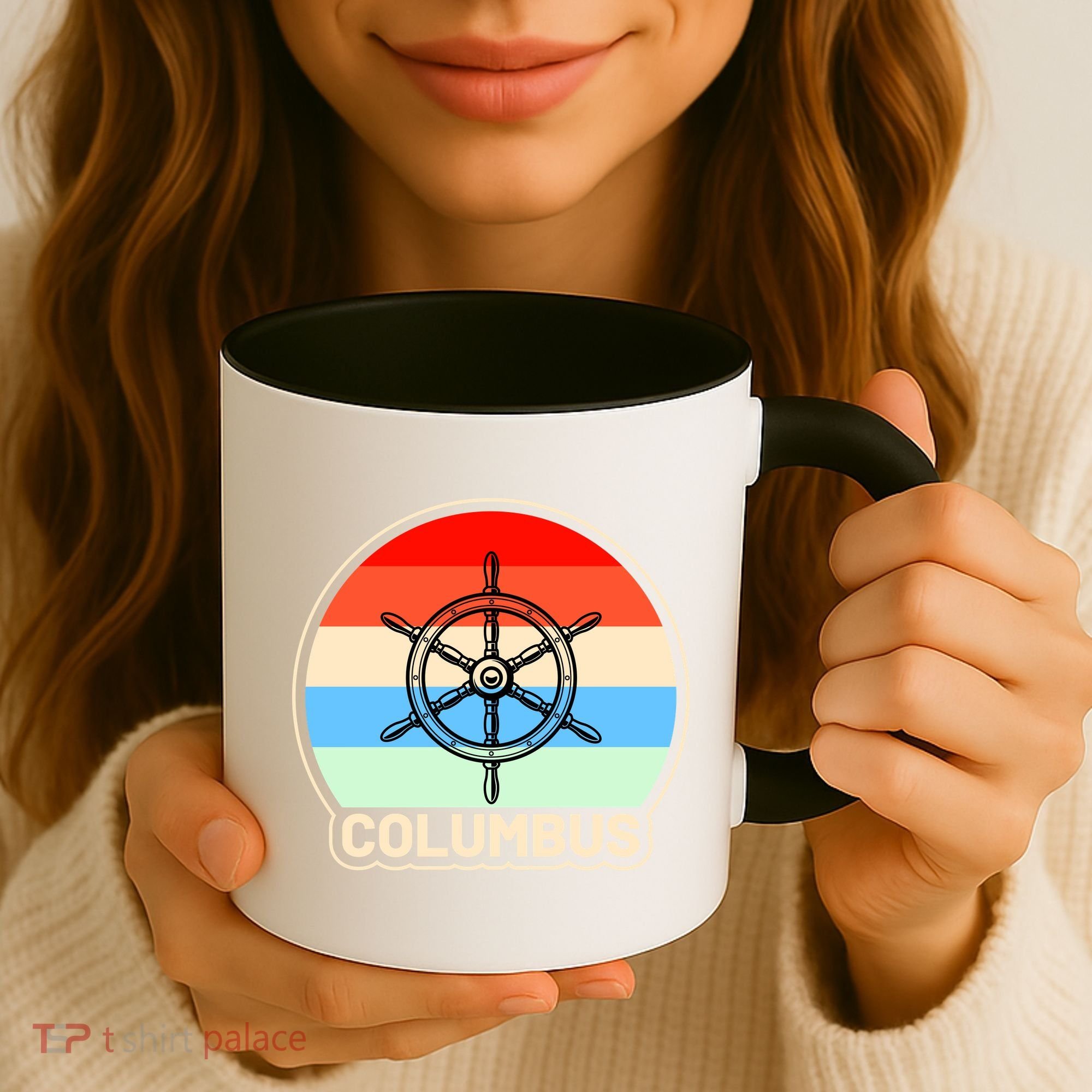 Retro Columbus Ship Wheel Coffee Mug