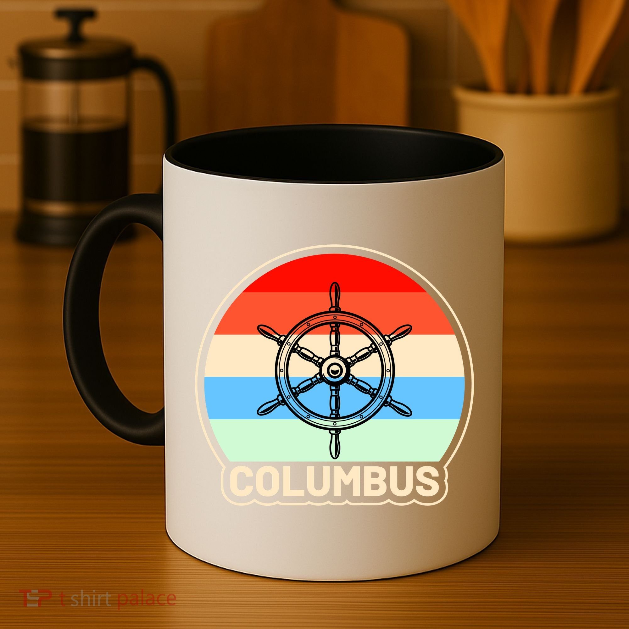 Retro Columbus Ship Wheel Coffee Mug