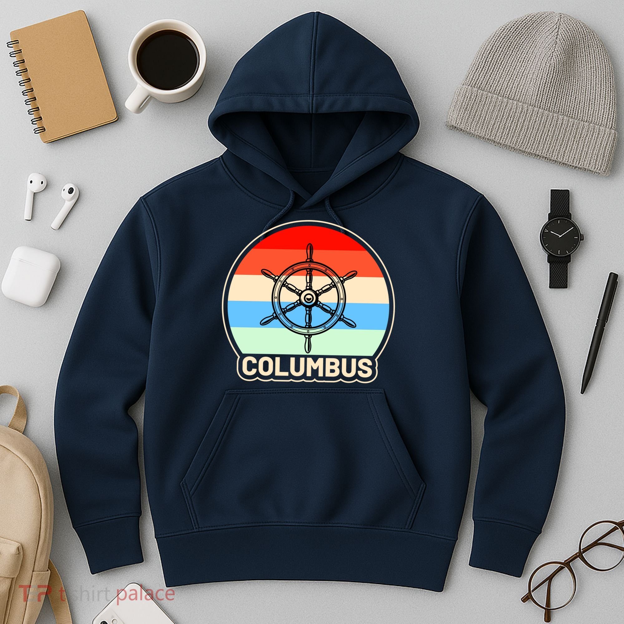 Retro Columbus Ship Wheel Hoodie