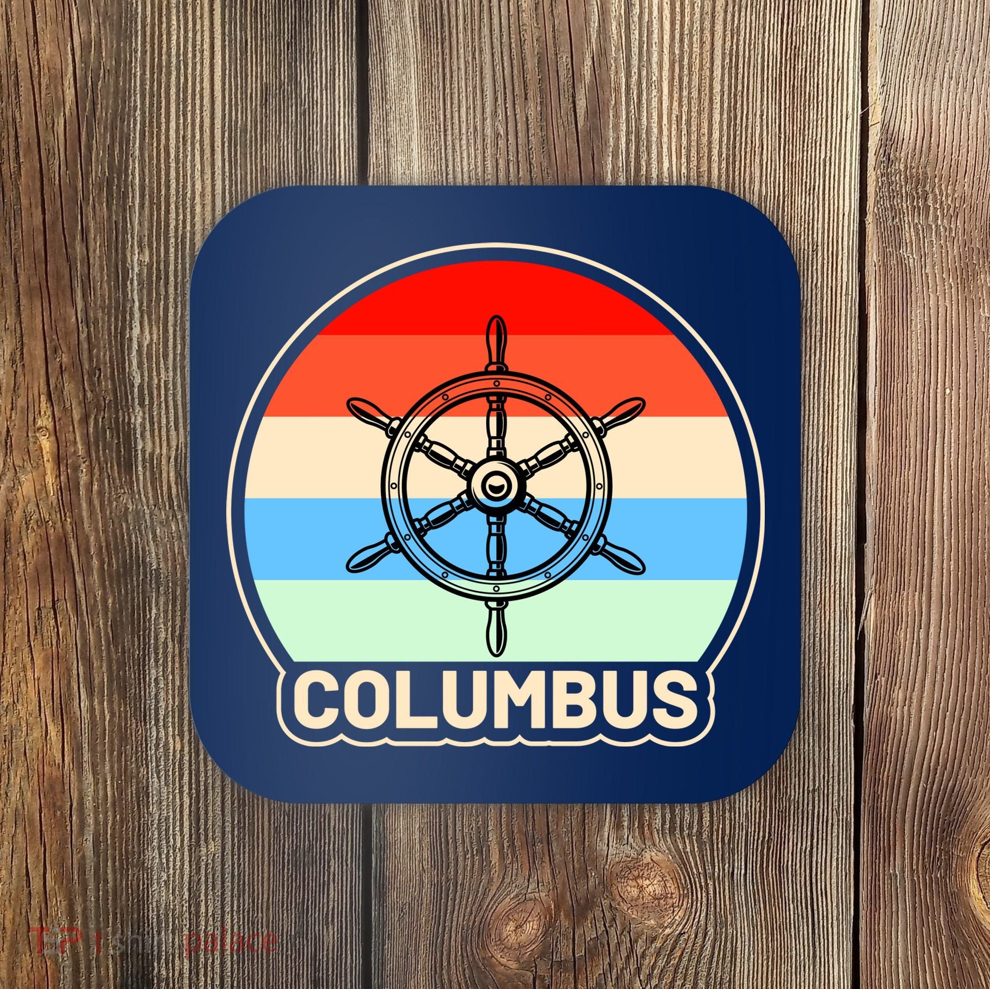 Retro Columbus Ship Wheel Coaster