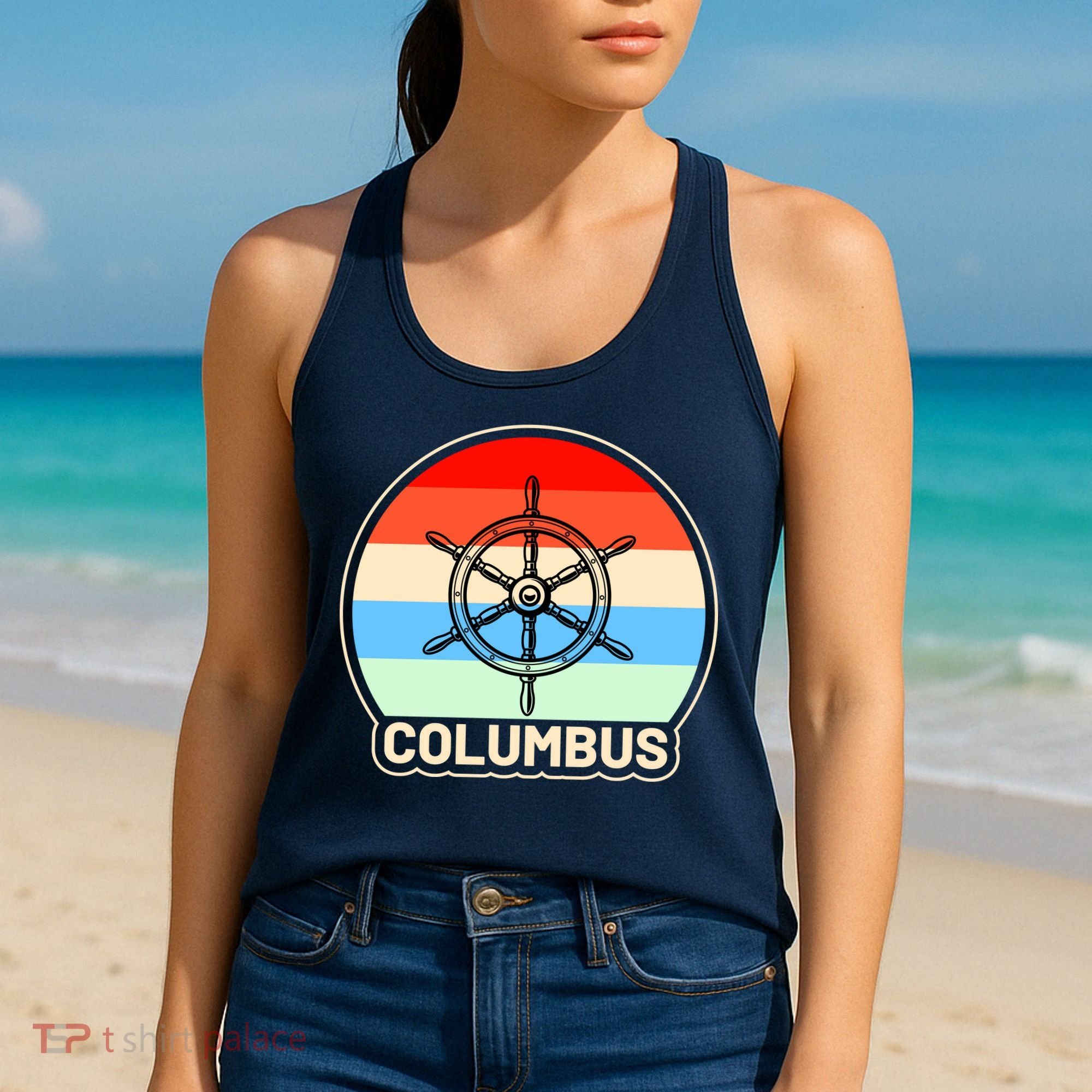 Retro Columbus Ship Wheel Women's Tank Top