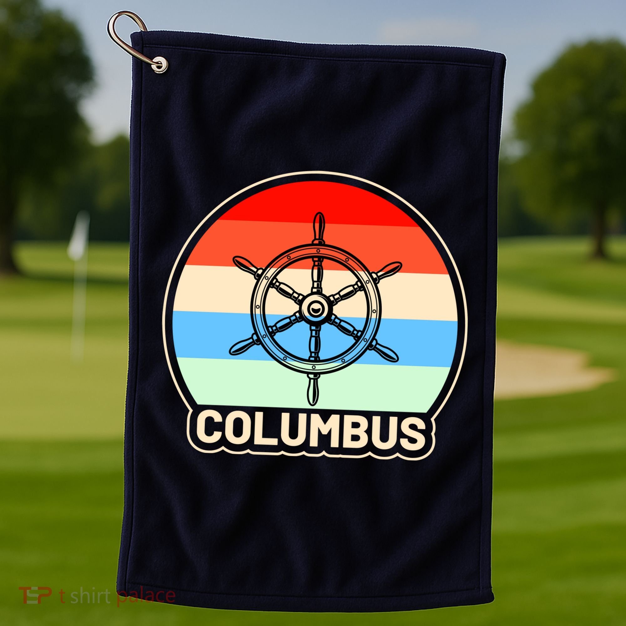 Retro Columbus Ship Wheel Golf Towel