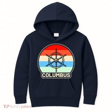 Retro Columbus Ship Wheel Kids Hoodie