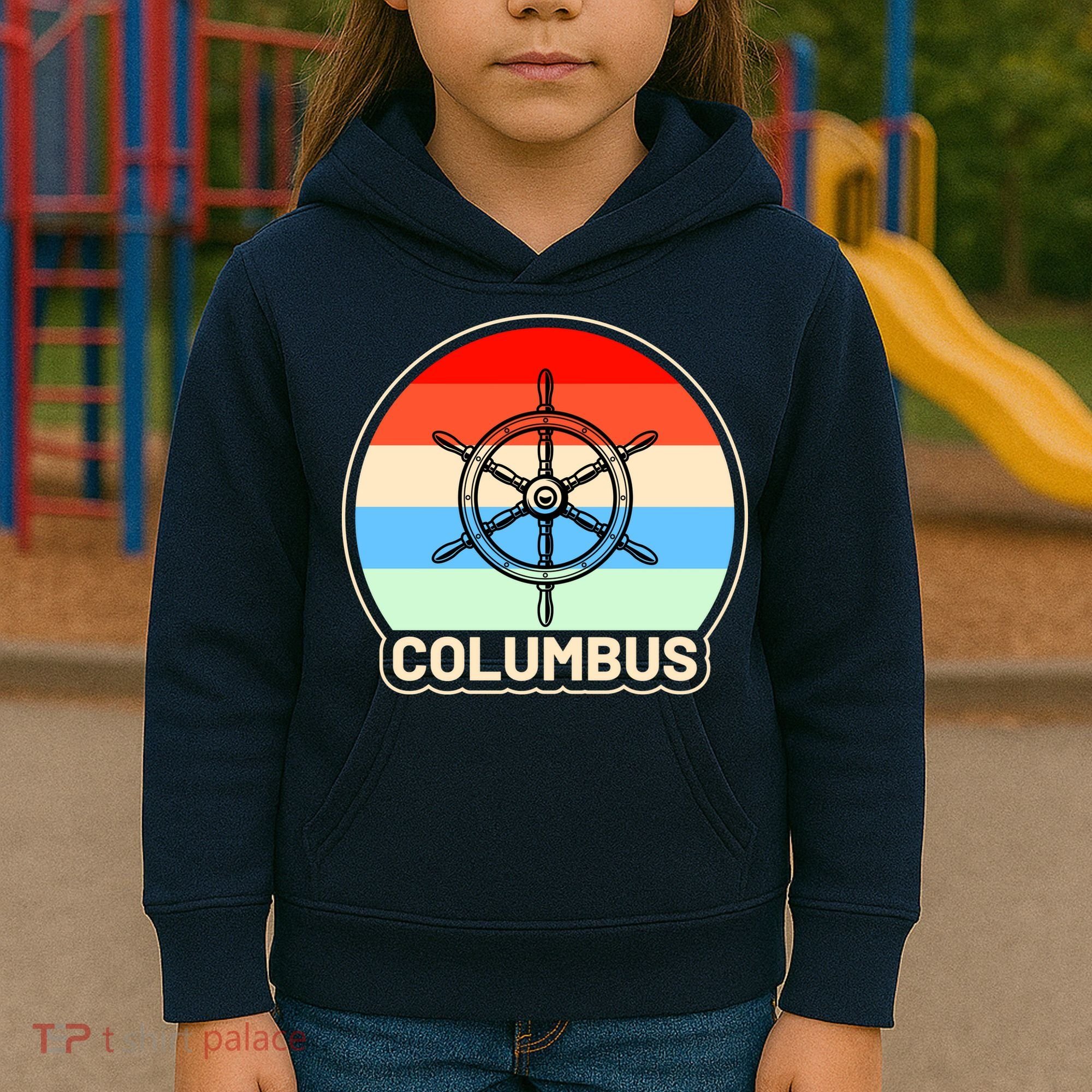 Retro Columbus Ship Wheel Kids Hoodie