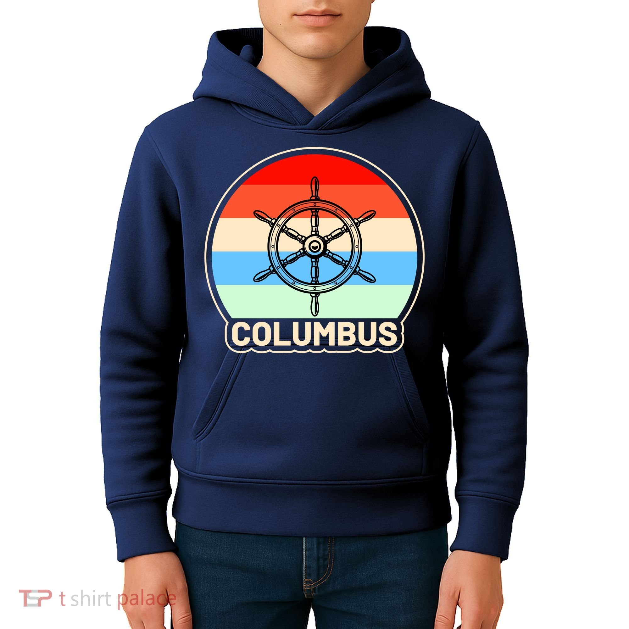 Retro Columbus Ship Wheel Kids Hoodie