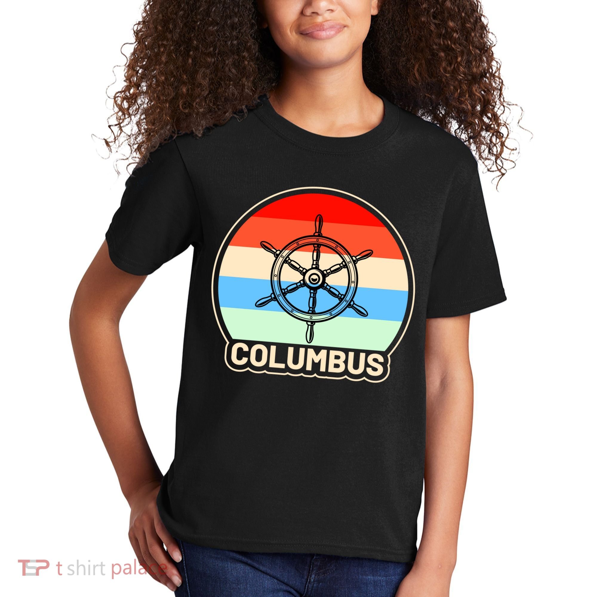 Retro Columbus Ship Wheel Kids T-Shirt