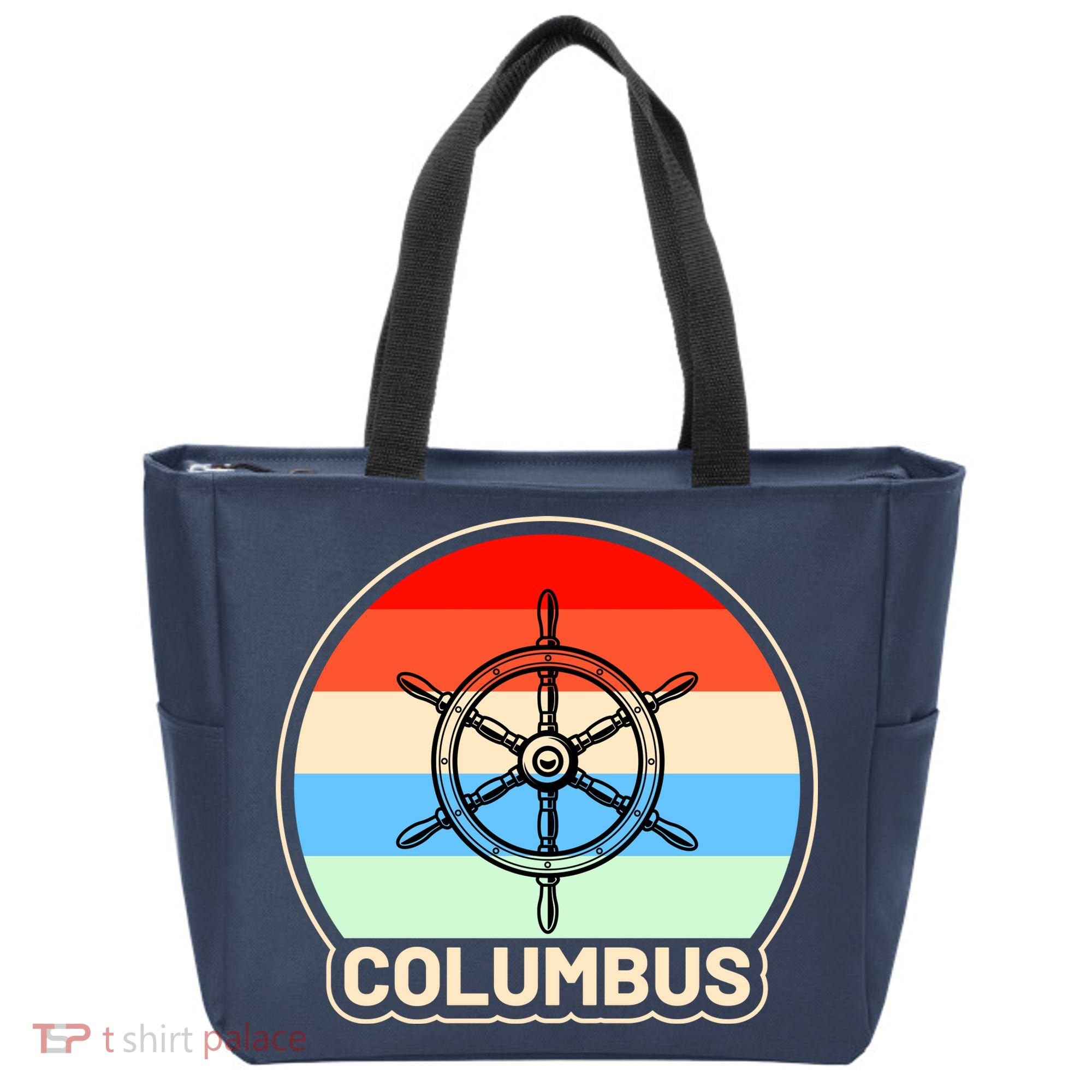 Retro Columbus Ship Wheel Tote Bag