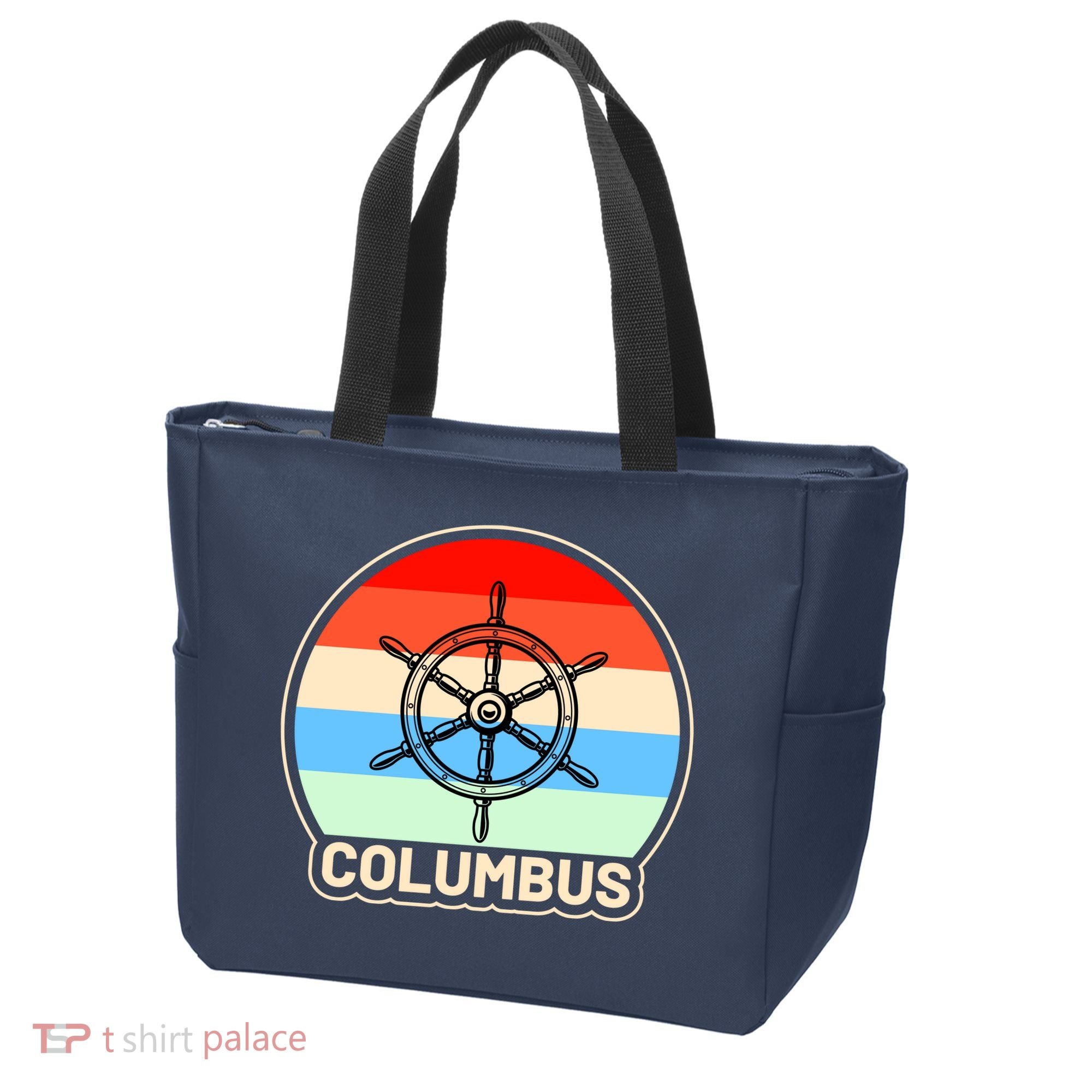 Retro Columbus Ship Wheel Tote Bag