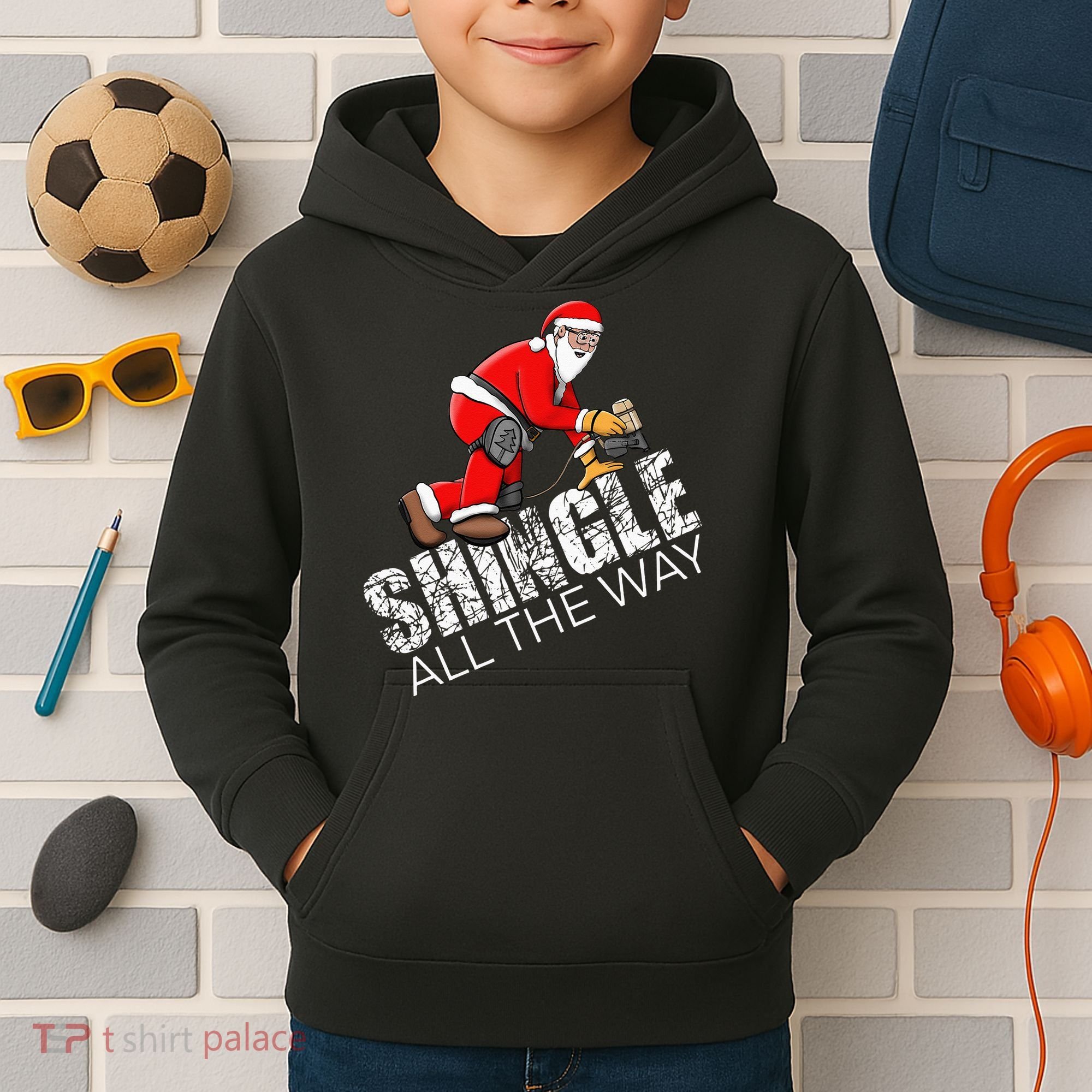 Roofing Christmas Shingle All the Way Quote Roofer Gift Idea Kids Hoodie