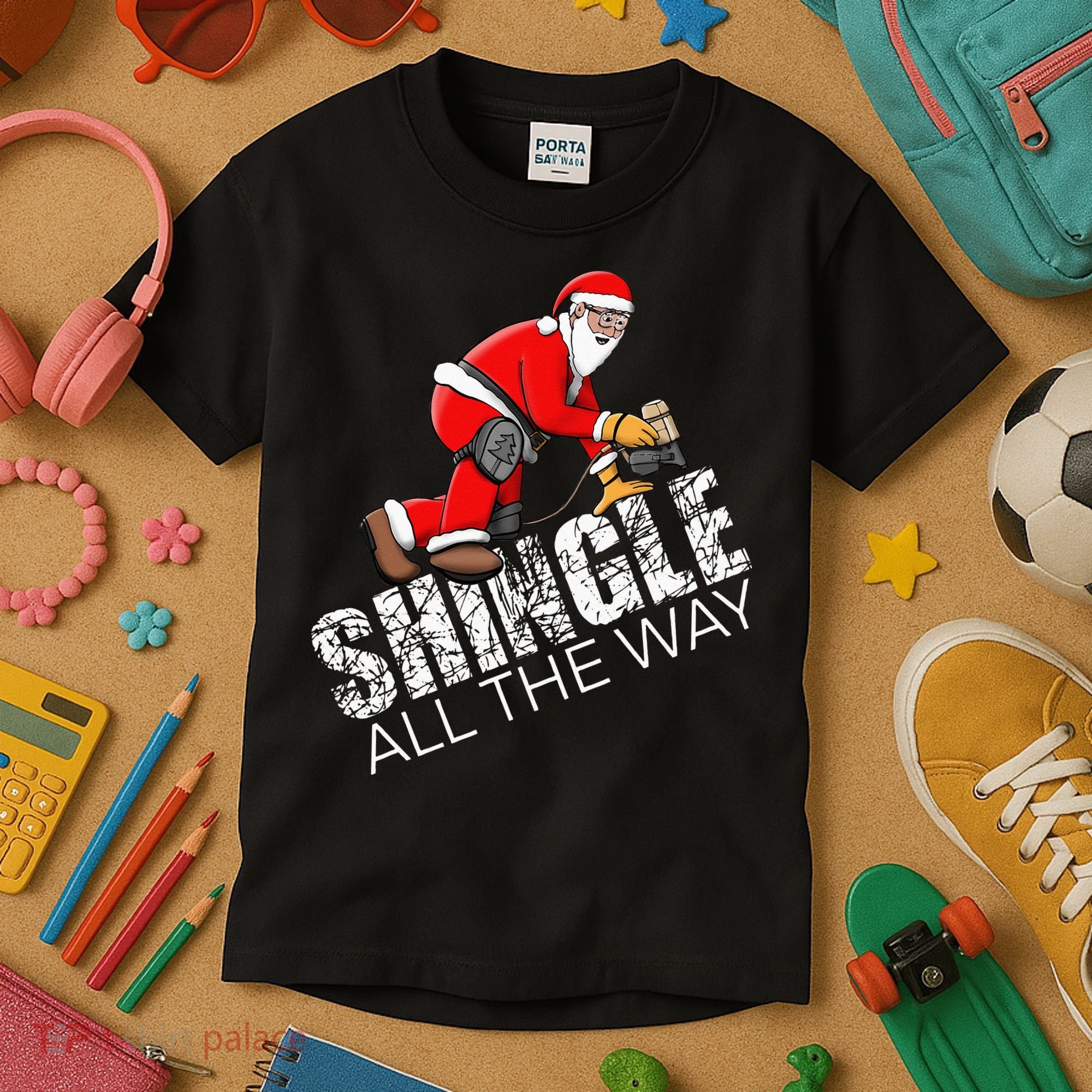Roofing Christmas Shingle All the Way Quote Roofer Gift Idea Kids T-Shirt