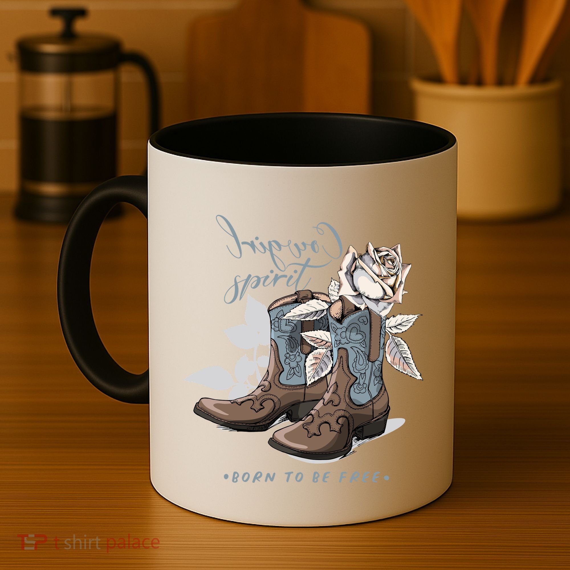 Reverse Cowgirl Spirit Born To Be Free Boots Coffee Mug