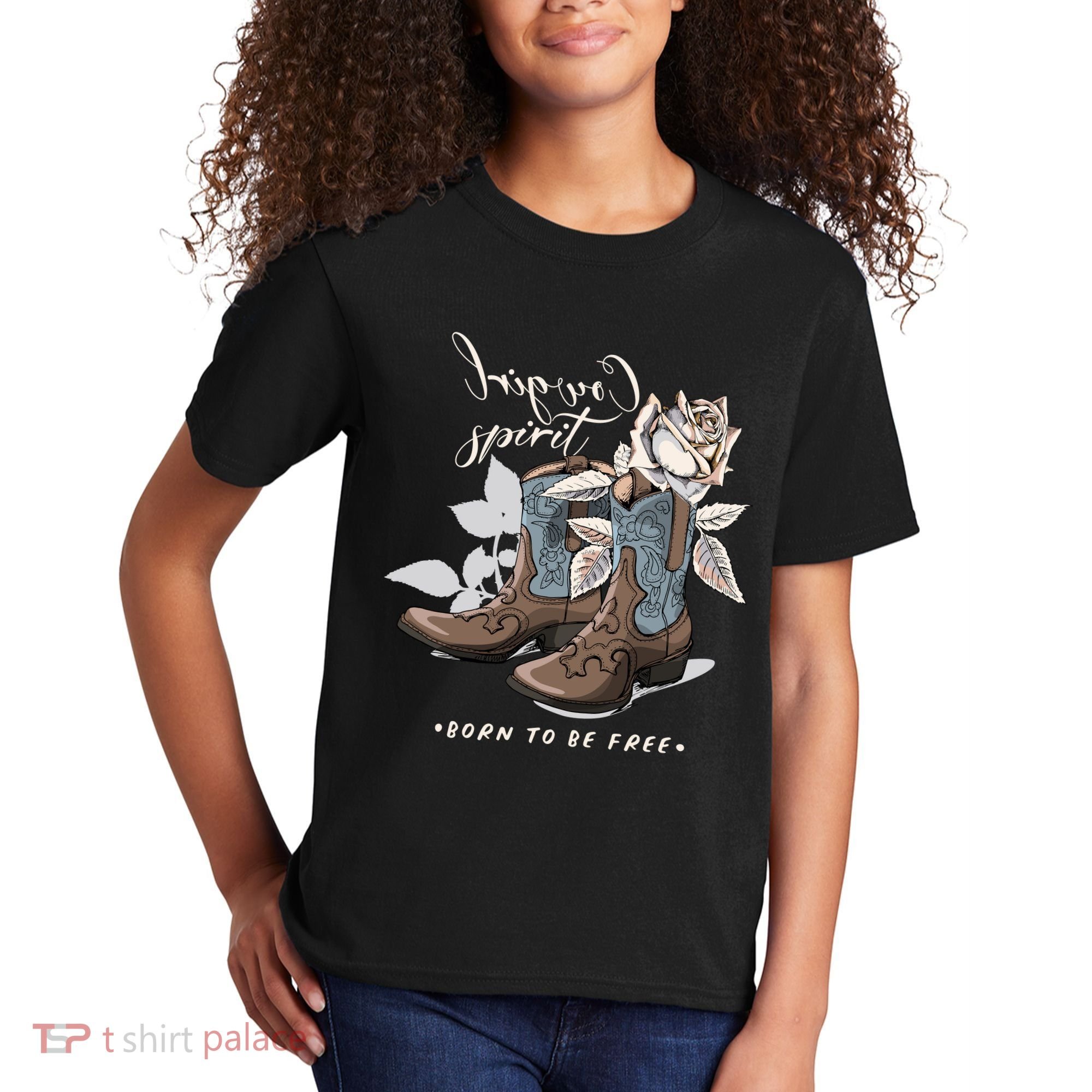 Reverse Cowgirl Spirit Born To Be Free Boots Kids T-Shirt