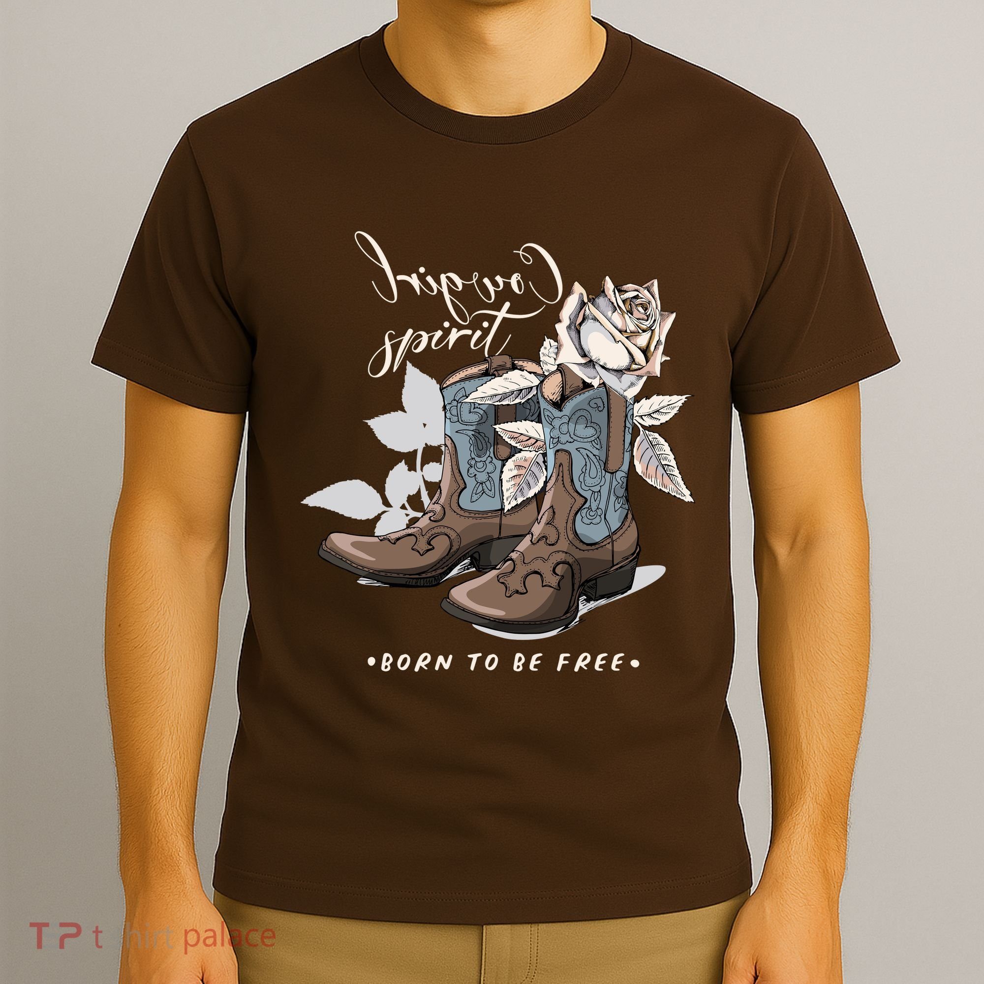 Reverse Cowgirl Spirit Born To Be Free Boots T-Shirt