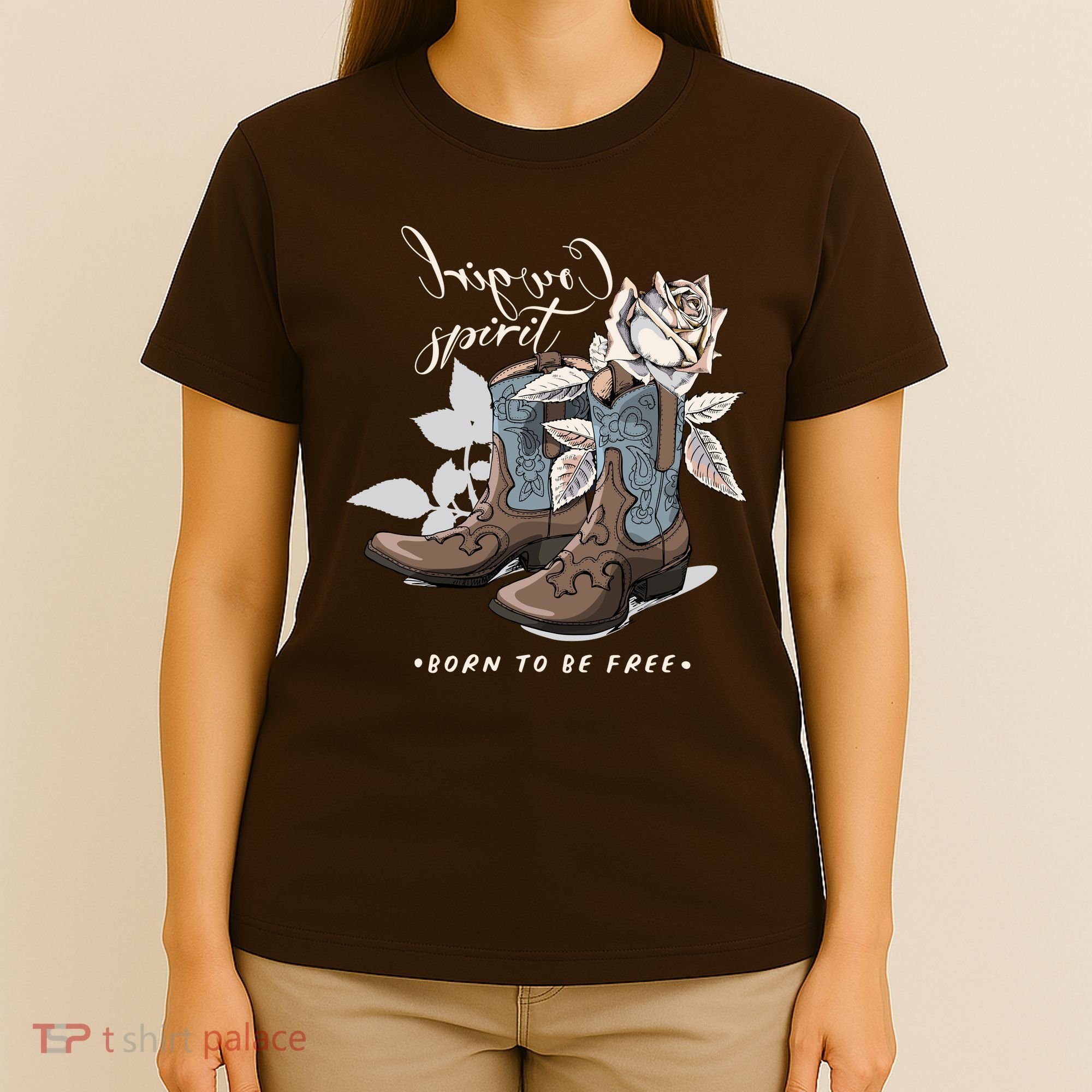 Reverse Cowgirl Spirit Born To Be Free Boots T-Shirt