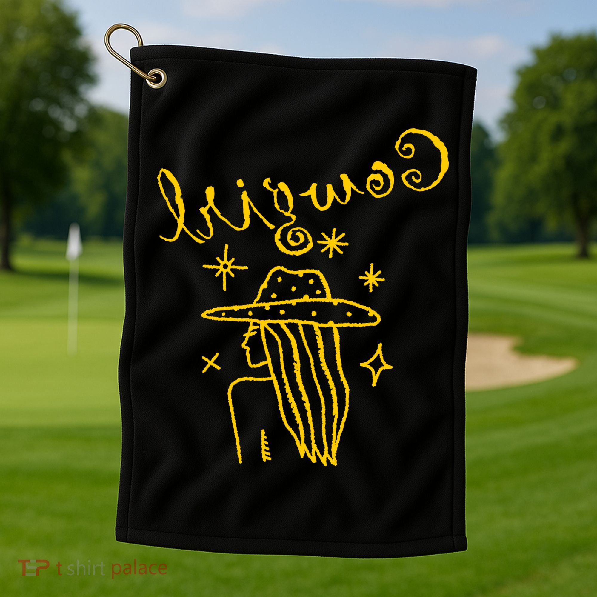 Reverse Cowgirl Script Stars Logo Golf Towel