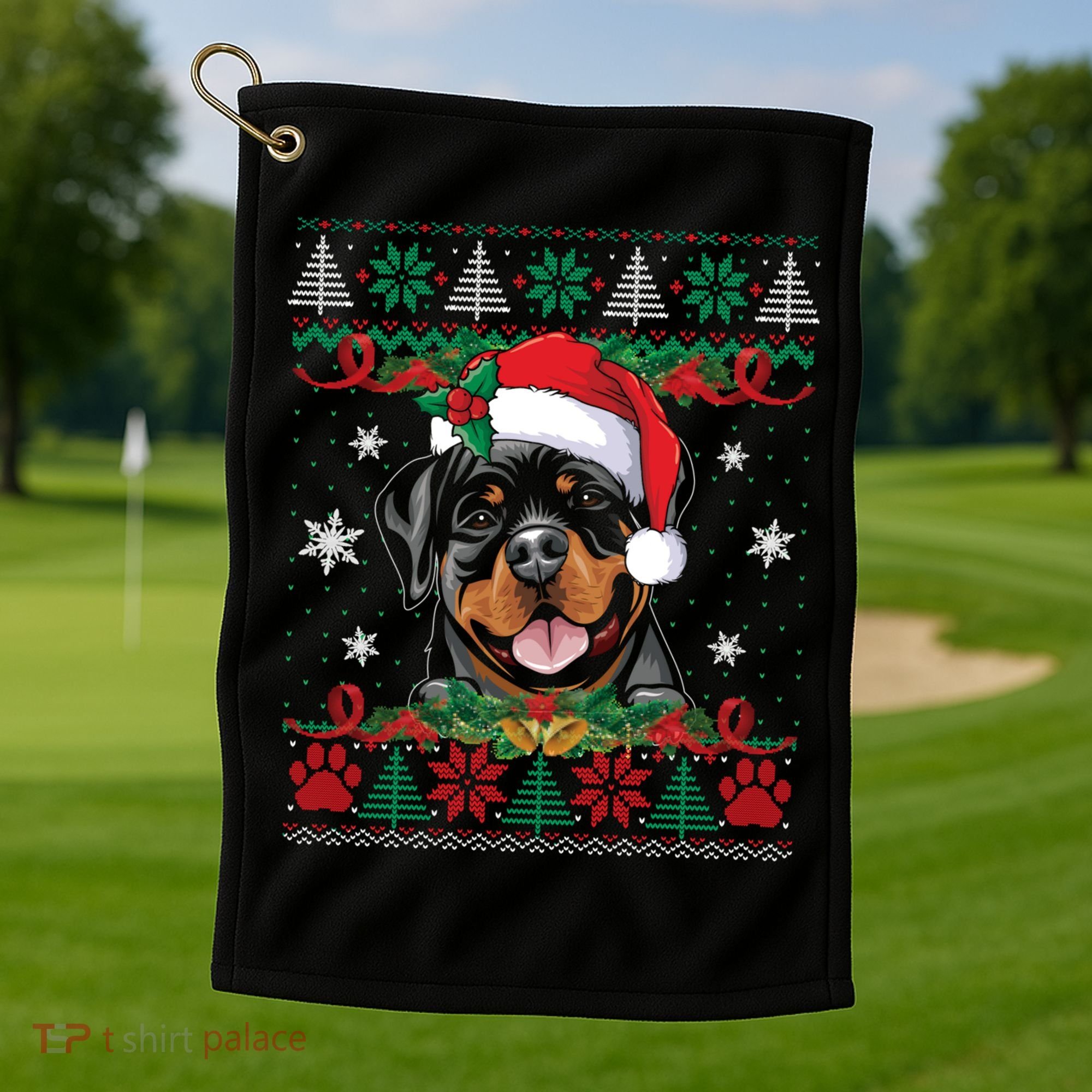 Rottweiler Christmas Santa Ugly Sweater Dog Lover Xmas Pjs Great Gift Golf Towel