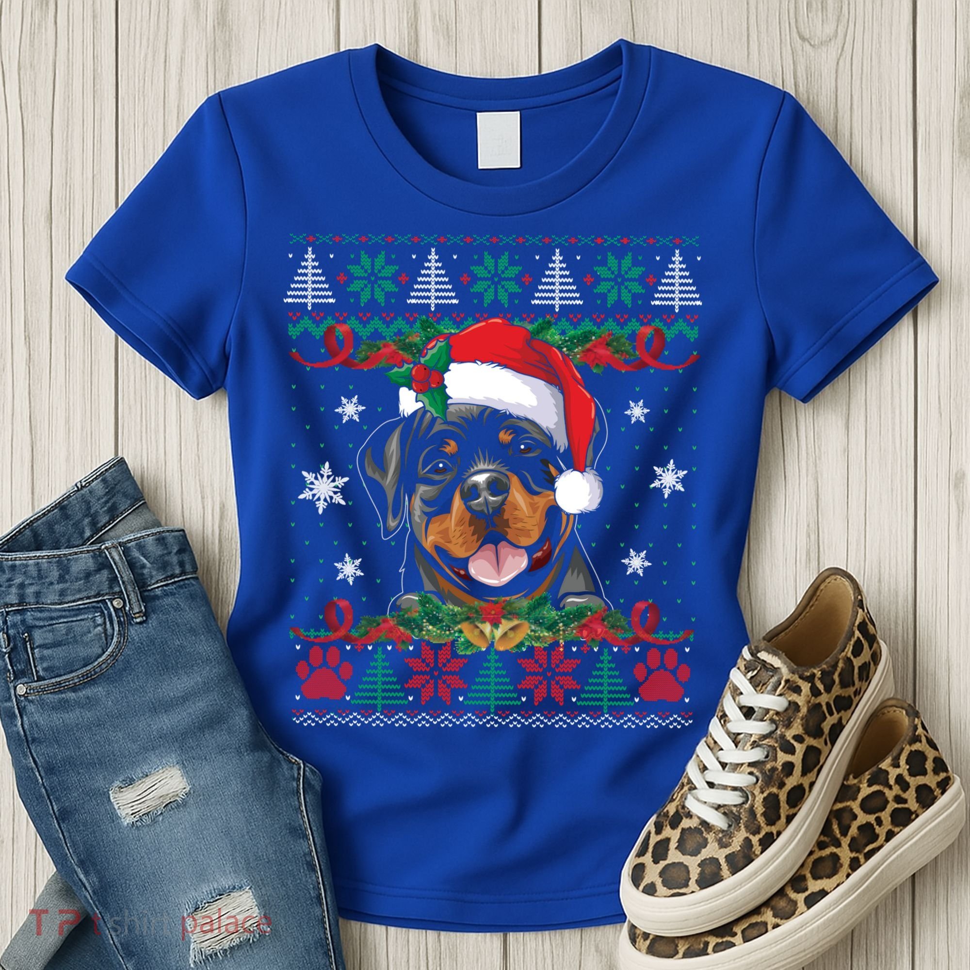 Rottweiler Christmas Santa Ugly Sweater Dog Lover Xmas Pjs Great Gift Women's T-Shirt