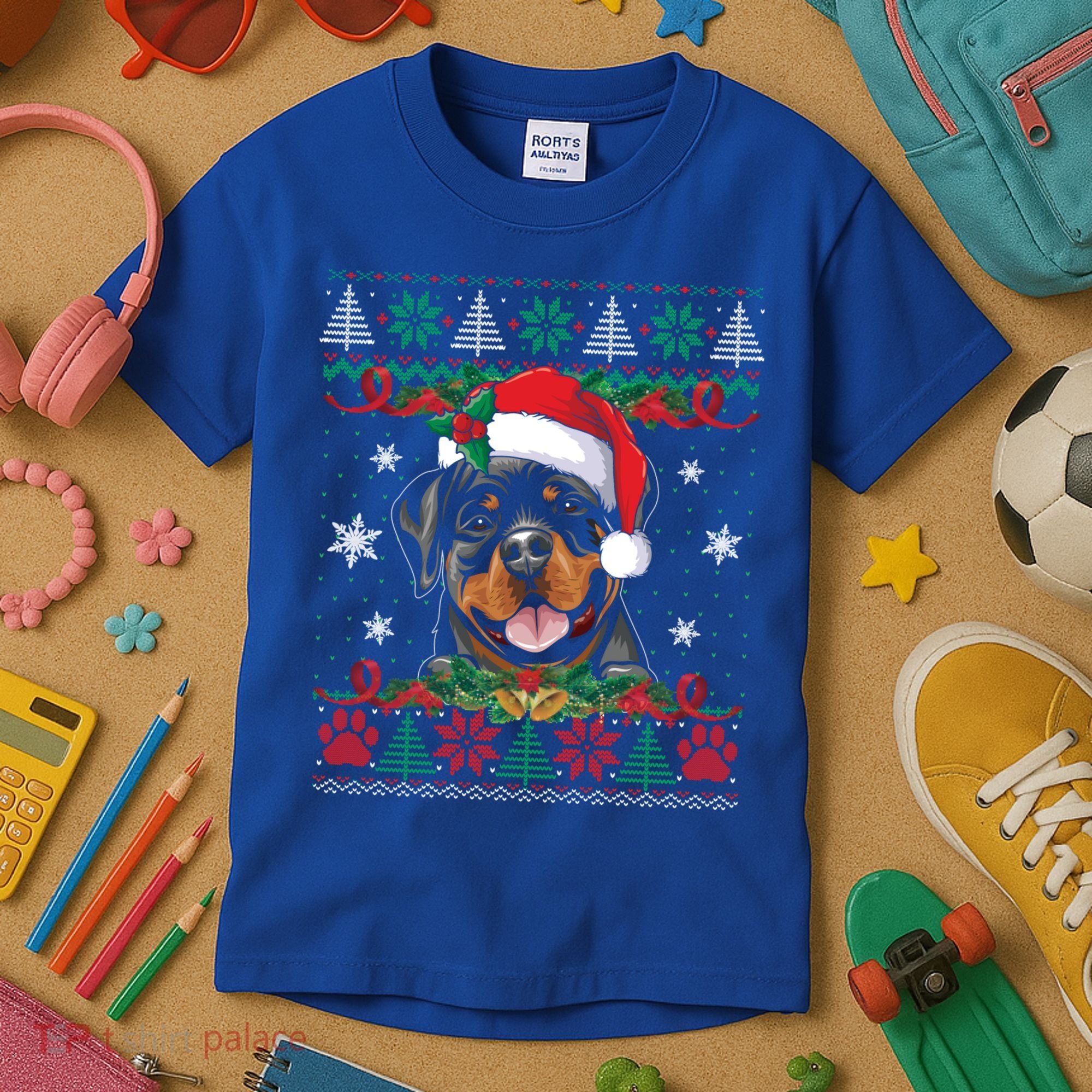 Rottweiler Christmas Santa Ugly Sweater Dog Lover Xmas Pjs Great Gift Kids T-Shirt