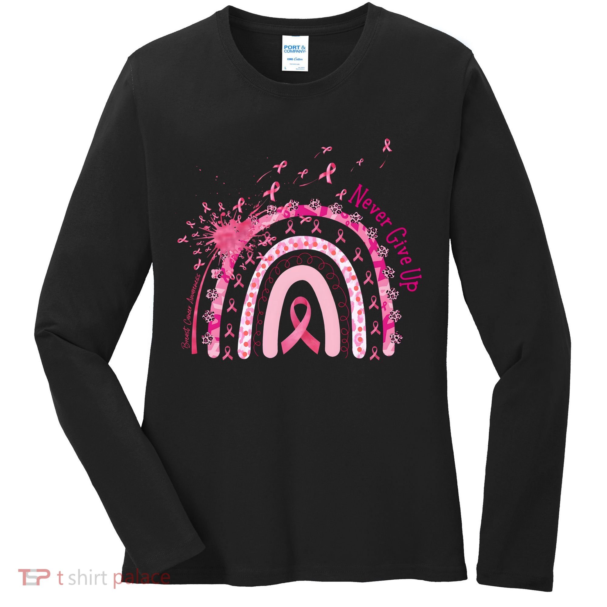 Rainbow Cancer Survivor Breast Cancer Pink Ribbon Women's Long Sleeve Shirt