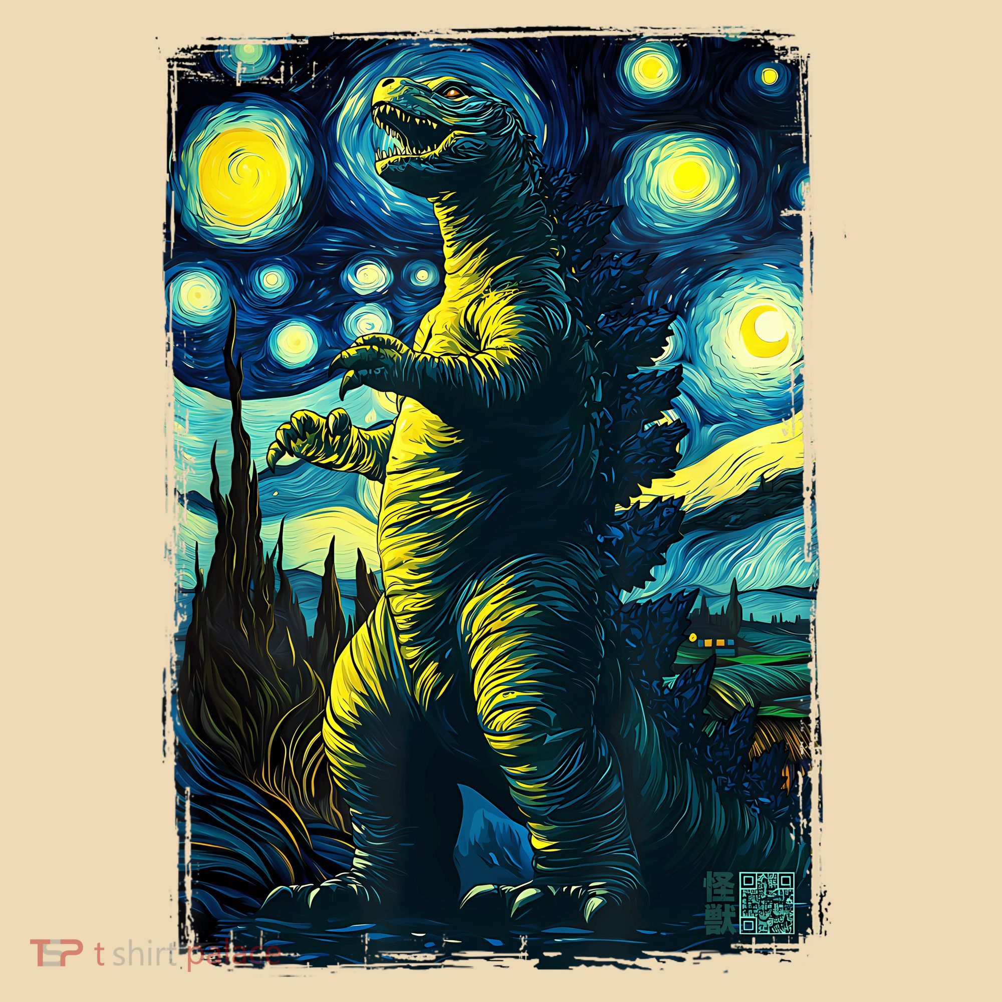 Retro Classic Starry Night Legendary Japanese Kaiju Tote Bag